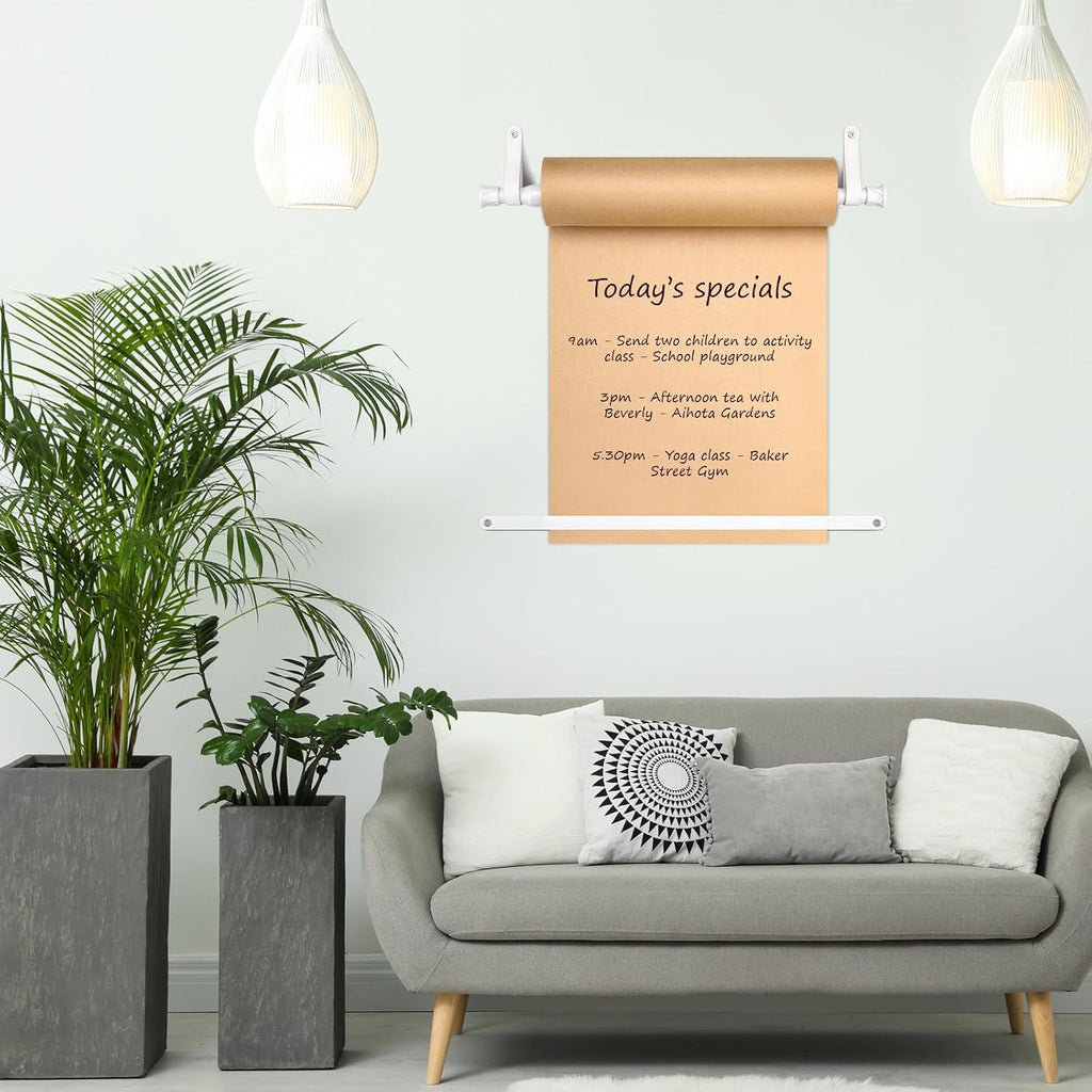 Vicenpal Dispensador de rodillos de papel kraft de 15.5 pulgadas con rollo Kraft de 98.4 ft para listas de tareas, dibujo de bricolaje, tomar notas, obras de arte, inspiración (blanco)