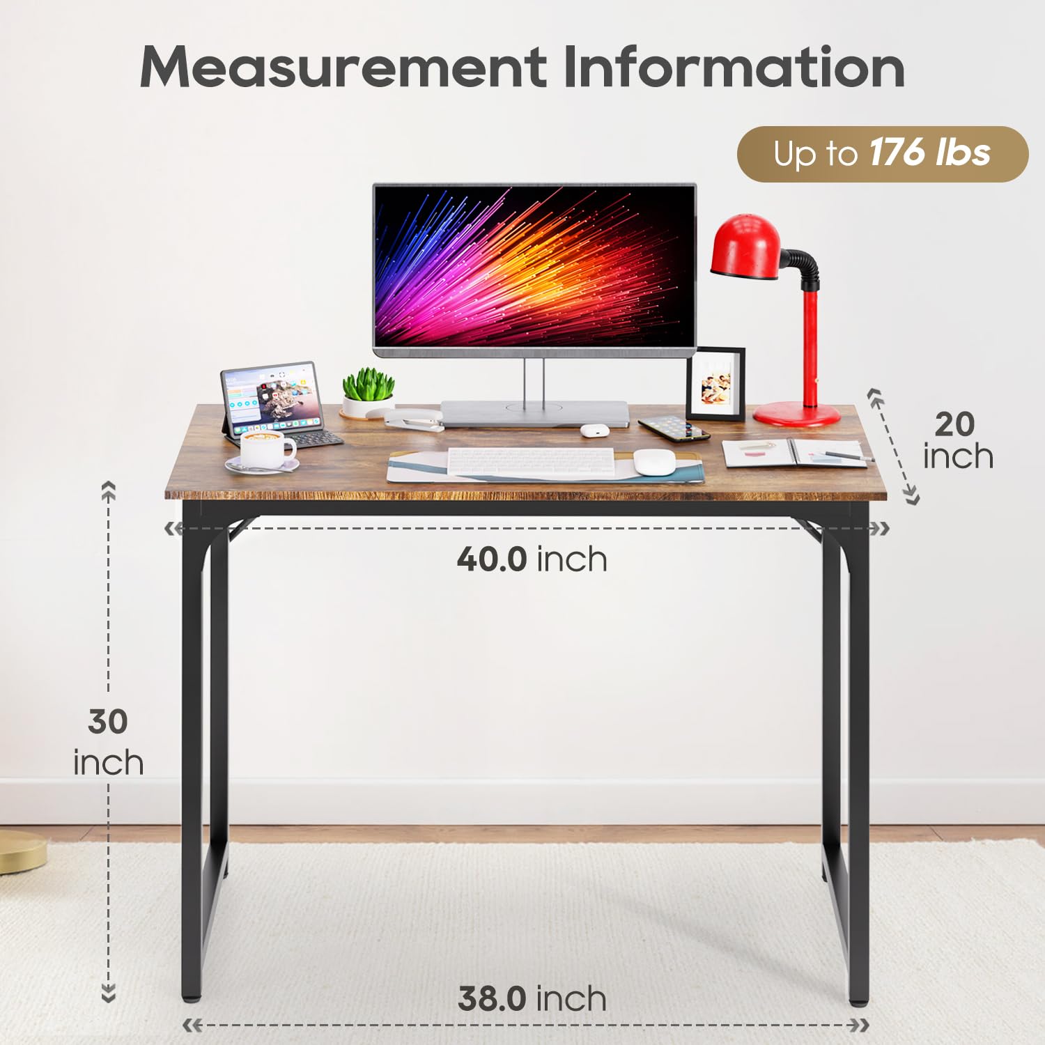 PayLessHere | Escritorio para computadora de 32 pulgadas | color café | Escritorio de oficina con estructura metálica, patas ajustables | Superficie resistente al agua y a los arañazos | Mesa de
