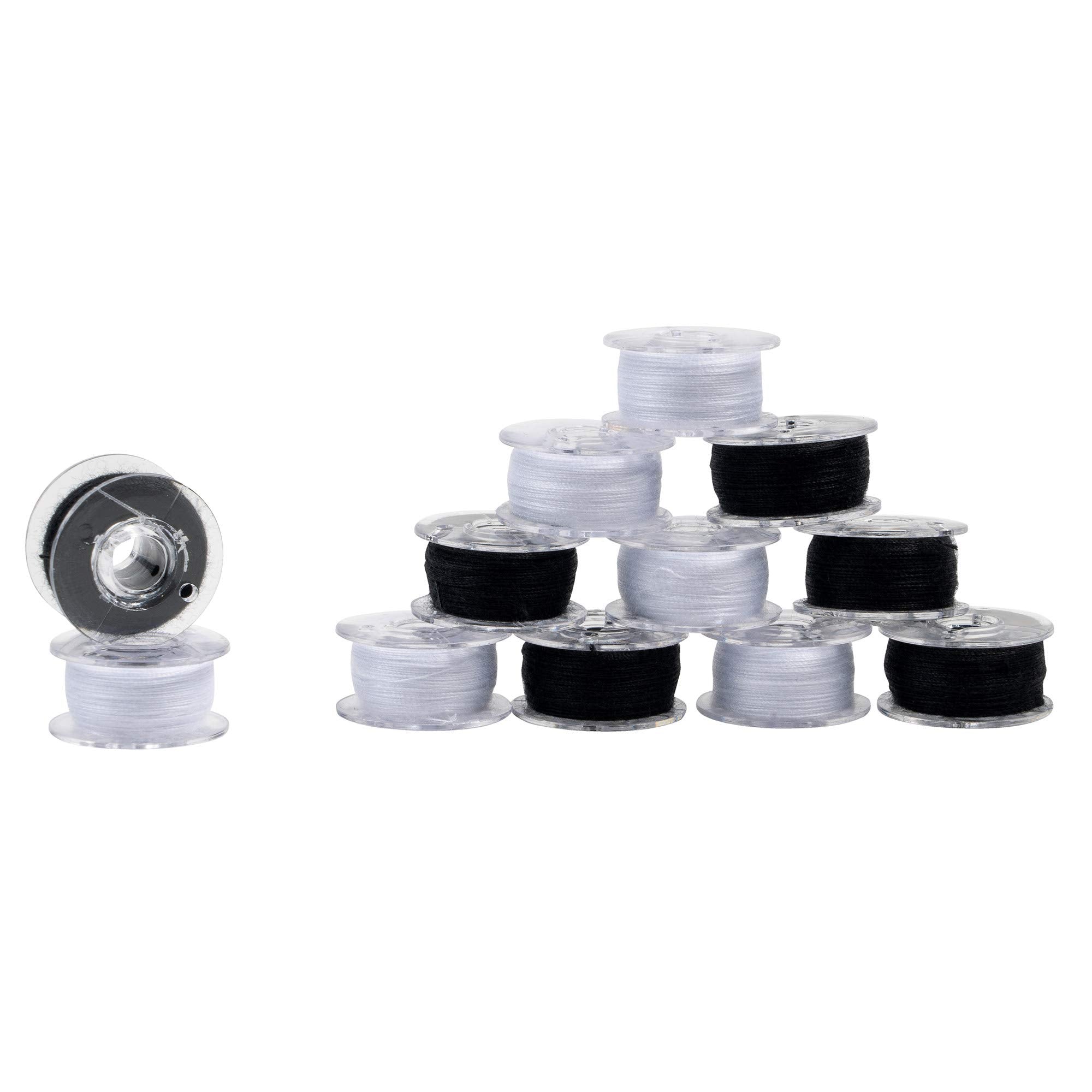 SINGER Class 15J Threaded Bobbins in Case, 12-Count, Black & White