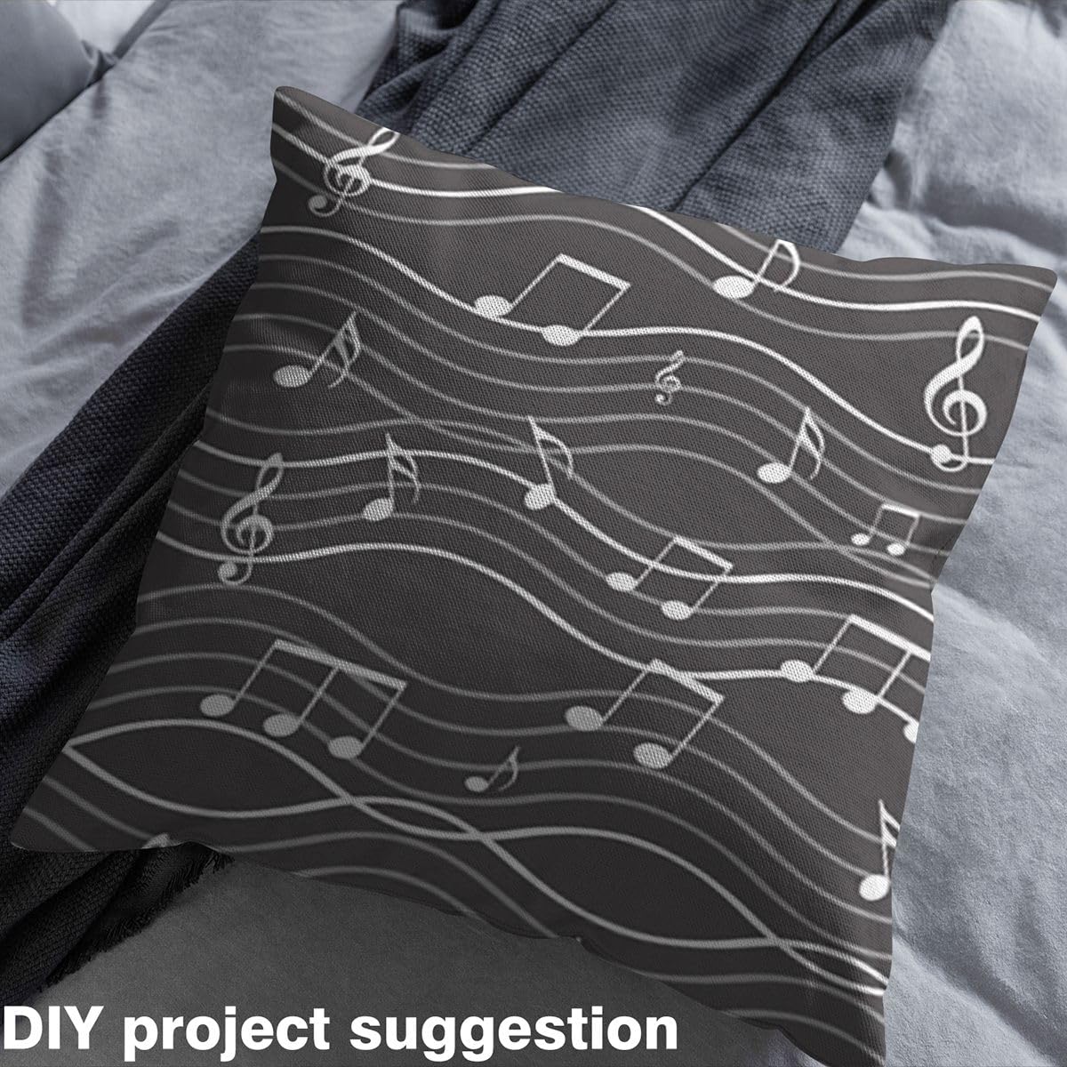Music Upholstery Fabric, Musical Notes Melody Fabric by The Yard, Strip Lines Quilt Fabric by The Yard, Music Rhythm Decorative Fabric for Upholstery and Home Accents, 1 Yard, Black