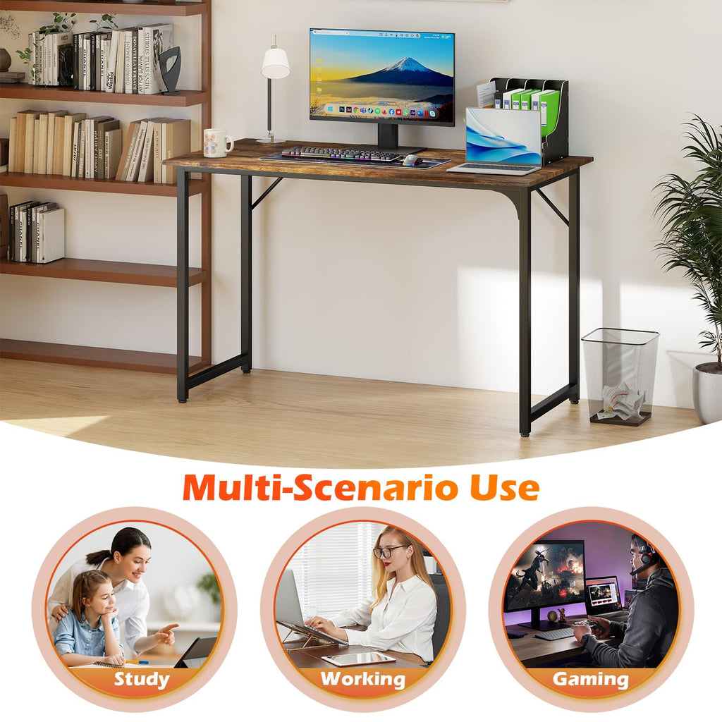 PayLessHere | Escritorio para computadora de 32 pulgadas | color café | Escritorio de oficina con estructura metálica, patas ajustables | Superficie resistente al agua y a los arañazos | Mesa de