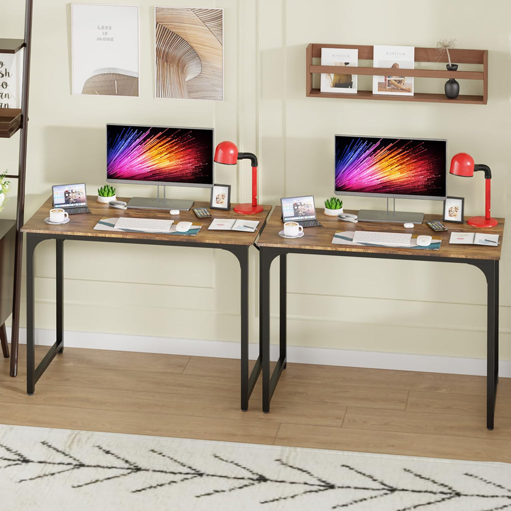 PayLessHere | Escritorio para computadora de 32 pulgadas | color café | Escritorio de oficina con estructura metálica, patas ajustables | Superficie resistente al agua y a los arañazos | Mesa de