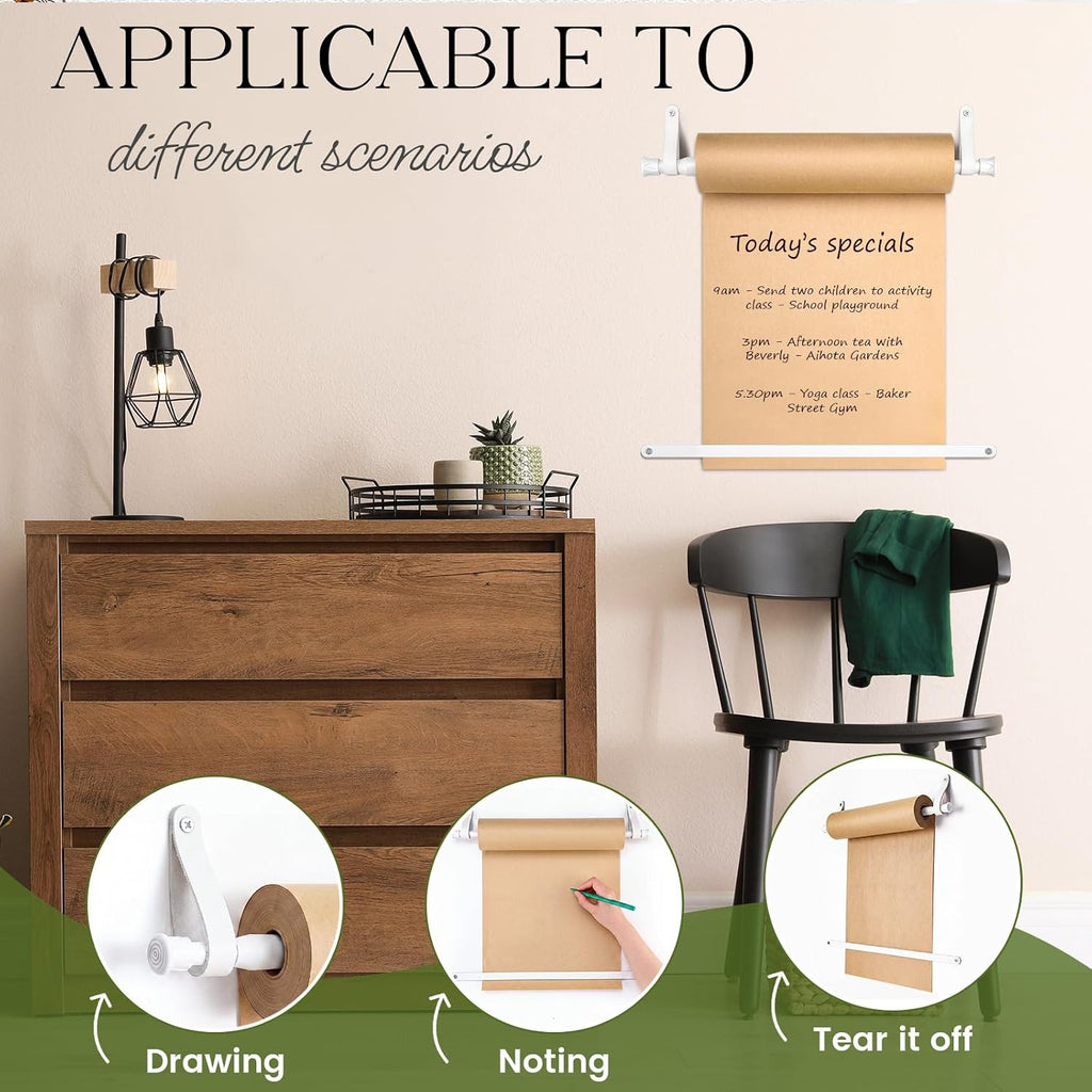 Vicenpal Dispensador de rodillos de papel kraft de 15.5 pulgadas con rollo Kraft de 98.4 ft para listas de tareas, dibujo de bricolaje, tomar notas, obras de arte, inspiración (blanco)