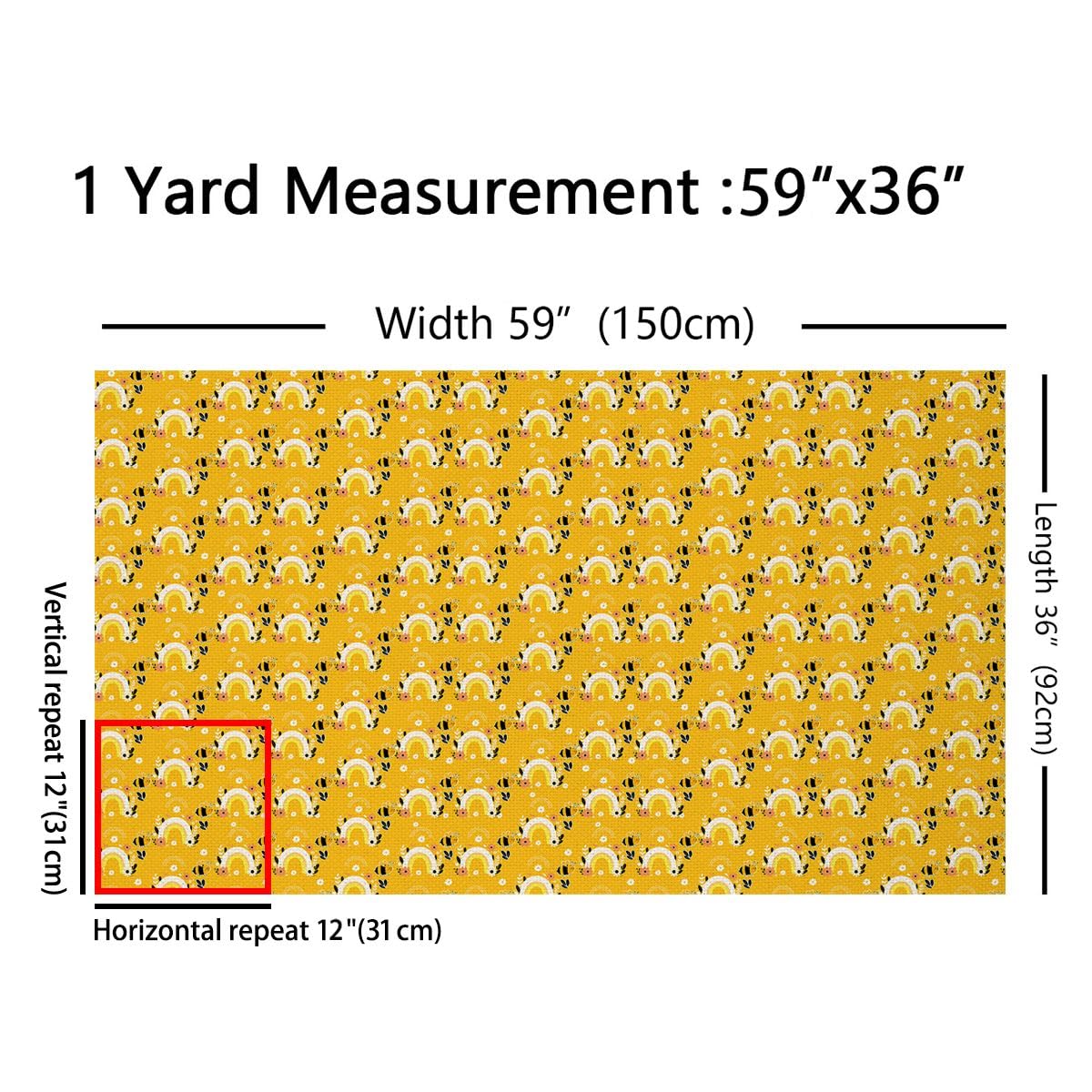 Rainbow Embrace Shine Decorative Fabric by The Yard - White Flower and Yellow Bee Upholstery, Garden Pastoral Style DIY Waterproof for Quilting Sewing, Yellow, 1 Yard