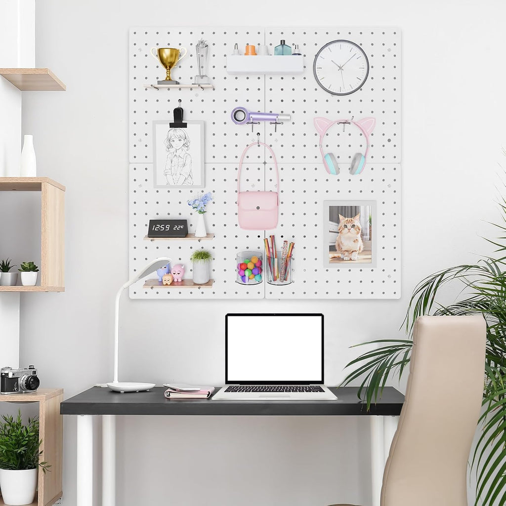 FZK Tablero de clavijas, kit de 36 piezas, incluye 4 tableros blancos y accesorios, tablero de clavijas de plástico, con ganchos, organizador de pared para oficina, sala de manualidades