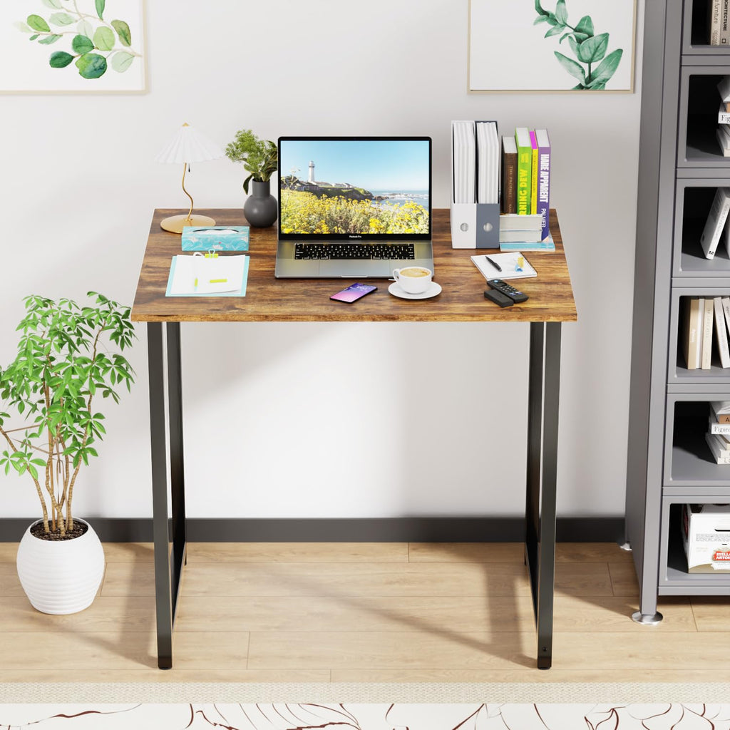 PayLessHere | Escritorio para computadora de 32 pulgadas | color café | Escritorio de oficina con estructura metálica, patas ajustables | Superficie resistente al agua y a los arañazos | Mesa de