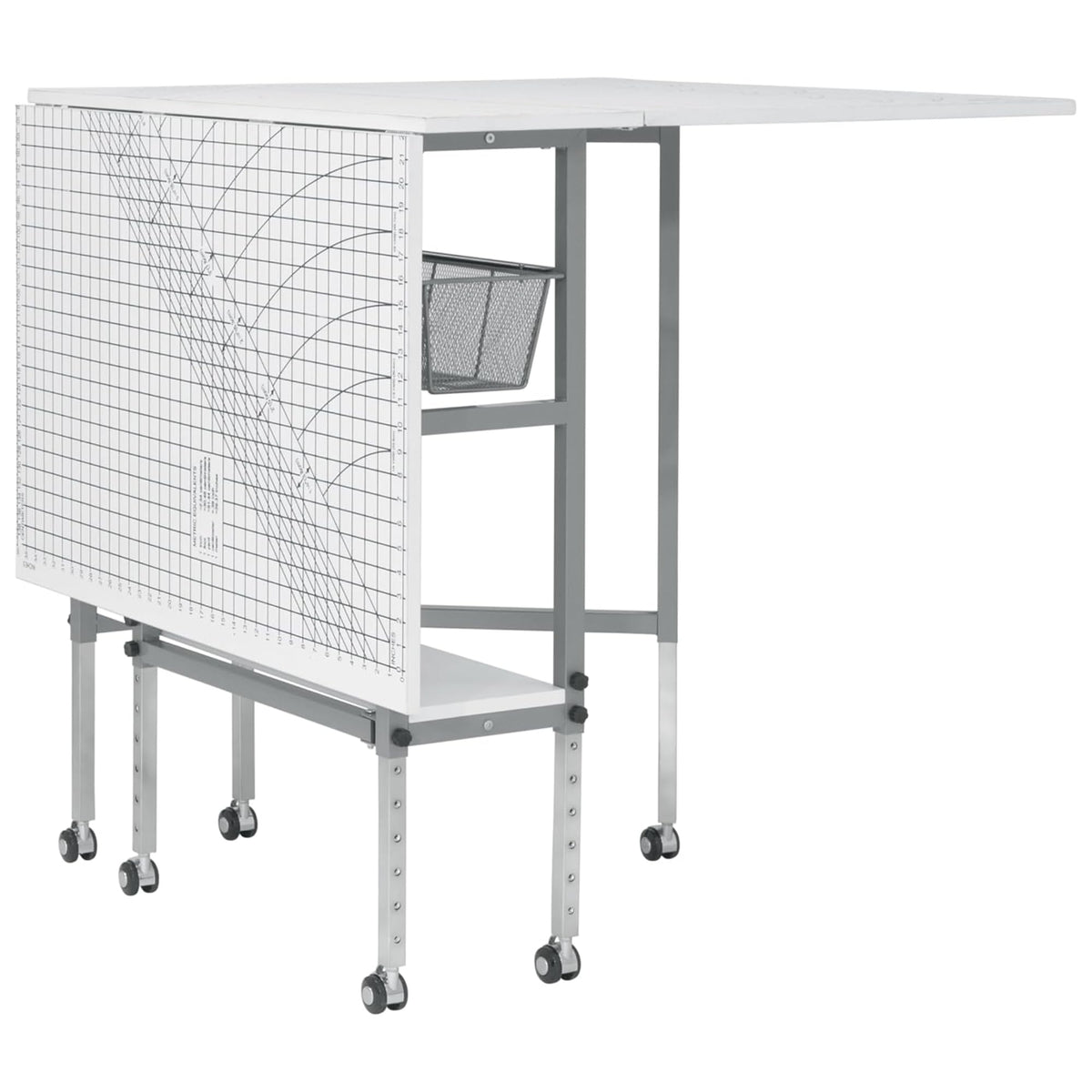 Sew Ready Mesa de pie plegable para manualidades y corte con ruedas, plata/blanco