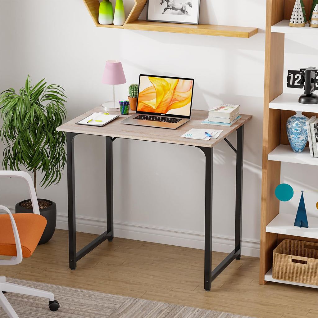 PayLessHere | Escritorio para computadora de 32 pulgadas | color café | Escritorio de oficina con estructura metálica, patas ajustables | Superficie resistente al agua y a los arañazos | Mesa de