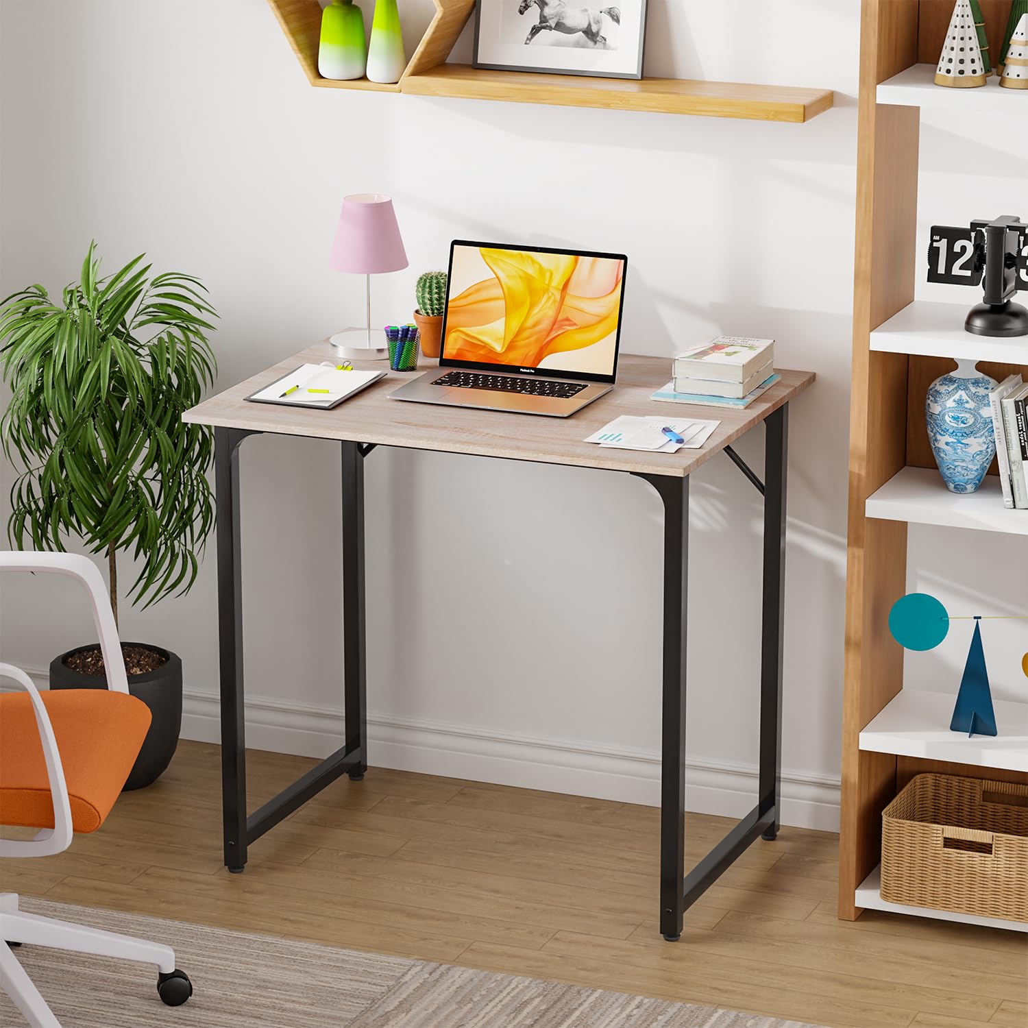 PayLessHere | Escritorio para computadora de 32 pulgadas | color café | Escritorio de oficina con estructura metálica, patas ajustables | Superficie resistente al agua y a los arañazos | Mesa de