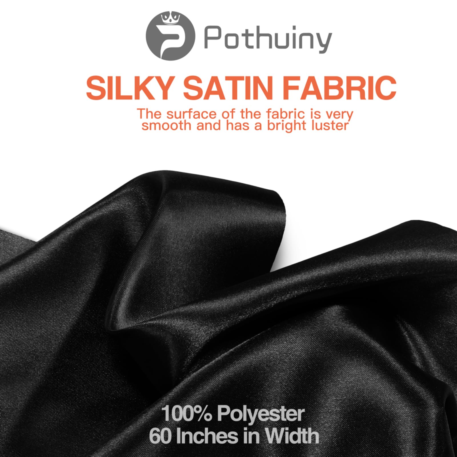 P Pothuiny 55 Inch Wide Black Satin Fabric by The Yard, Silky Charmeuse Satin Fabric for Bridal Wedding Dress Decor DIY Apparel Crafts, 1 Yard