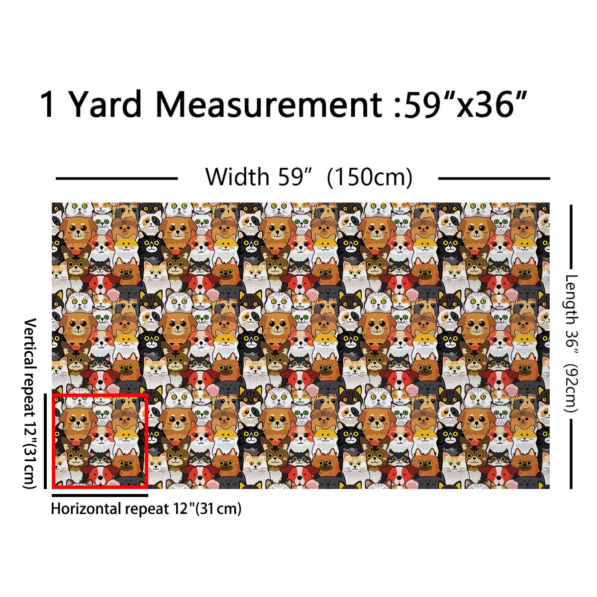 Cartoon Cats Upholstery Fabric By The Yard, Kawai Animals Decorative Fabric for Upholstery and Home DIY Projects, Cute Cat Print Soft Flannel, 1 Yard, Colorful