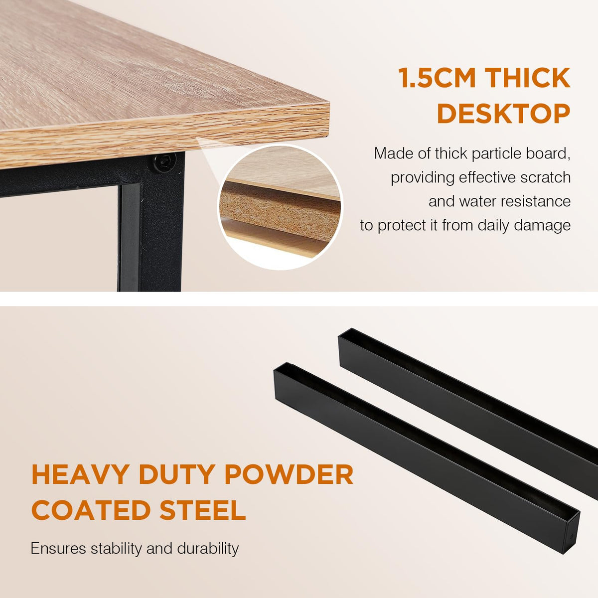 PayLessHere | Escritorio para computadora de 32 pulgadas | color café | Escritorio de oficina con estructura metálica, patas ajustables | Superficie resistente al agua y a los arañazos | Mesa de