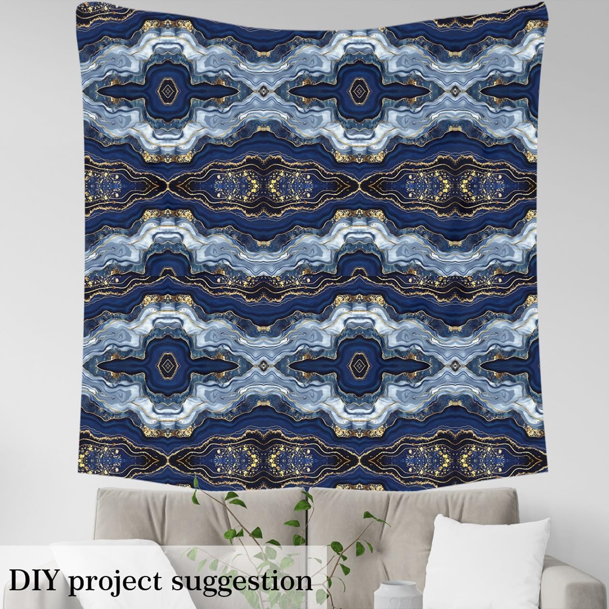 The Yard Gold Giltter Decorative Fabric in Navy Blue Marble Upholstery, Tie Dye Fluid Magma Hipster Outdoor Fabric for DIY Craft Patchwork, 1 Yard, Multicolor