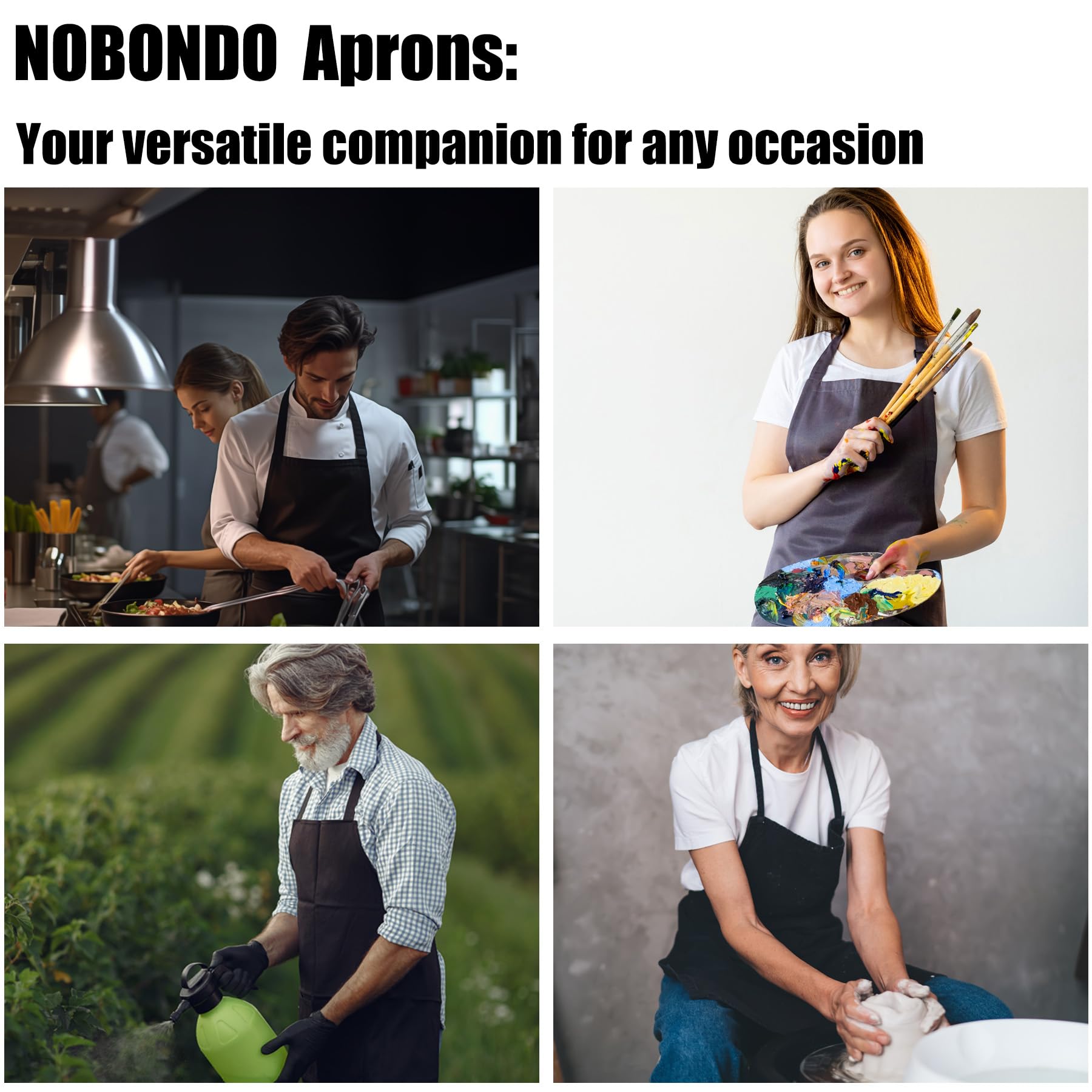 NOBONDO 12 Pack Bib Apron - Unisex Black Apron