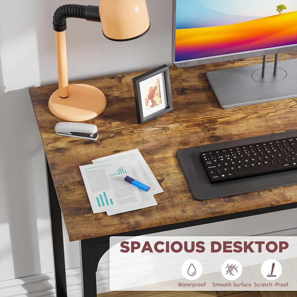 PayLessHere | Escritorio para computadora de 32 pulgadas | color café | Escritorio de oficina con estructura metálica, patas ajustables | Superficie resistente al agua y a los arañazos | Mesa de