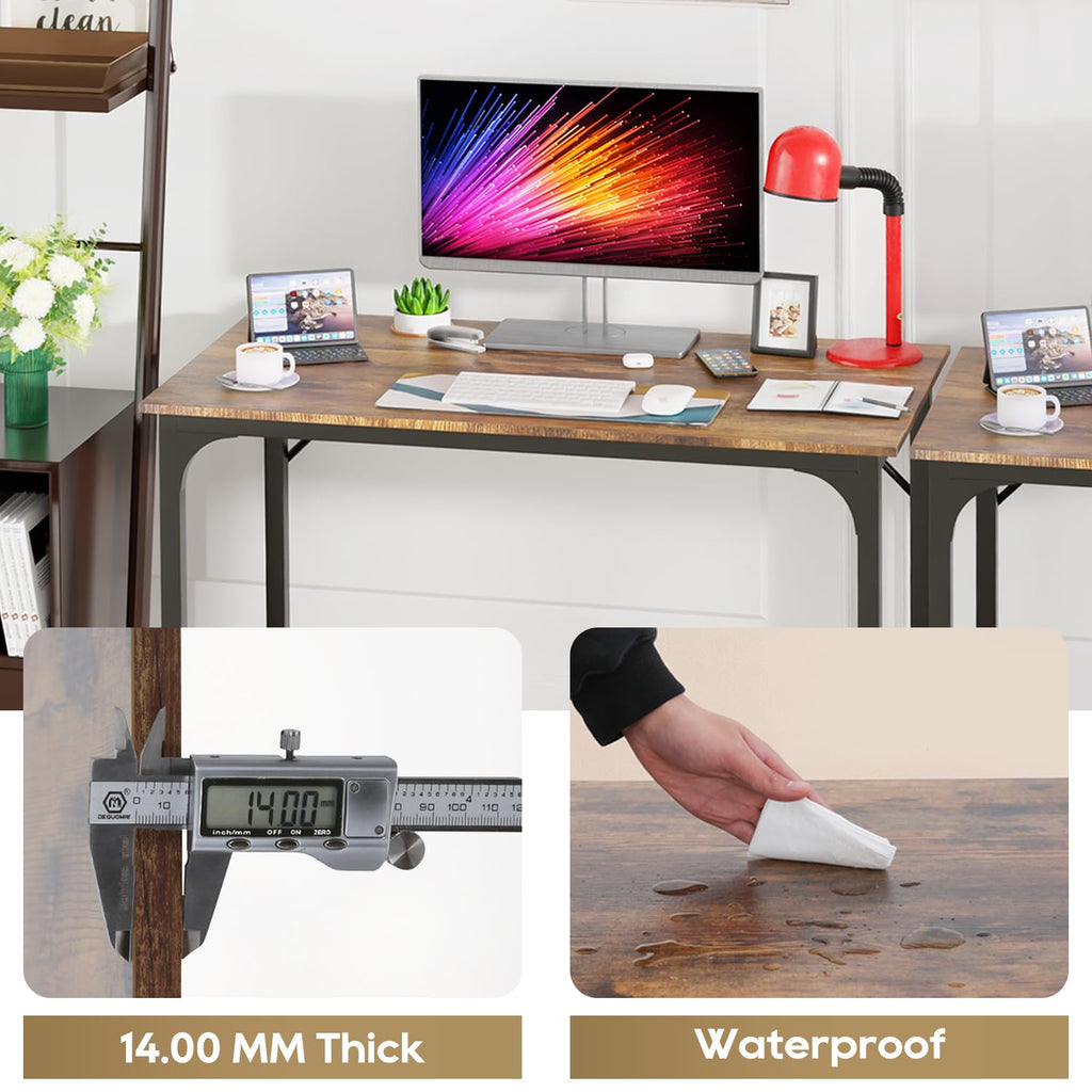 PayLessHere | Escritorio para computadora de 32 pulgadas | color café | Escritorio de oficina con estructura metálica, patas ajustables | Superficie resistente al agua y a los arañazos | Mesa de