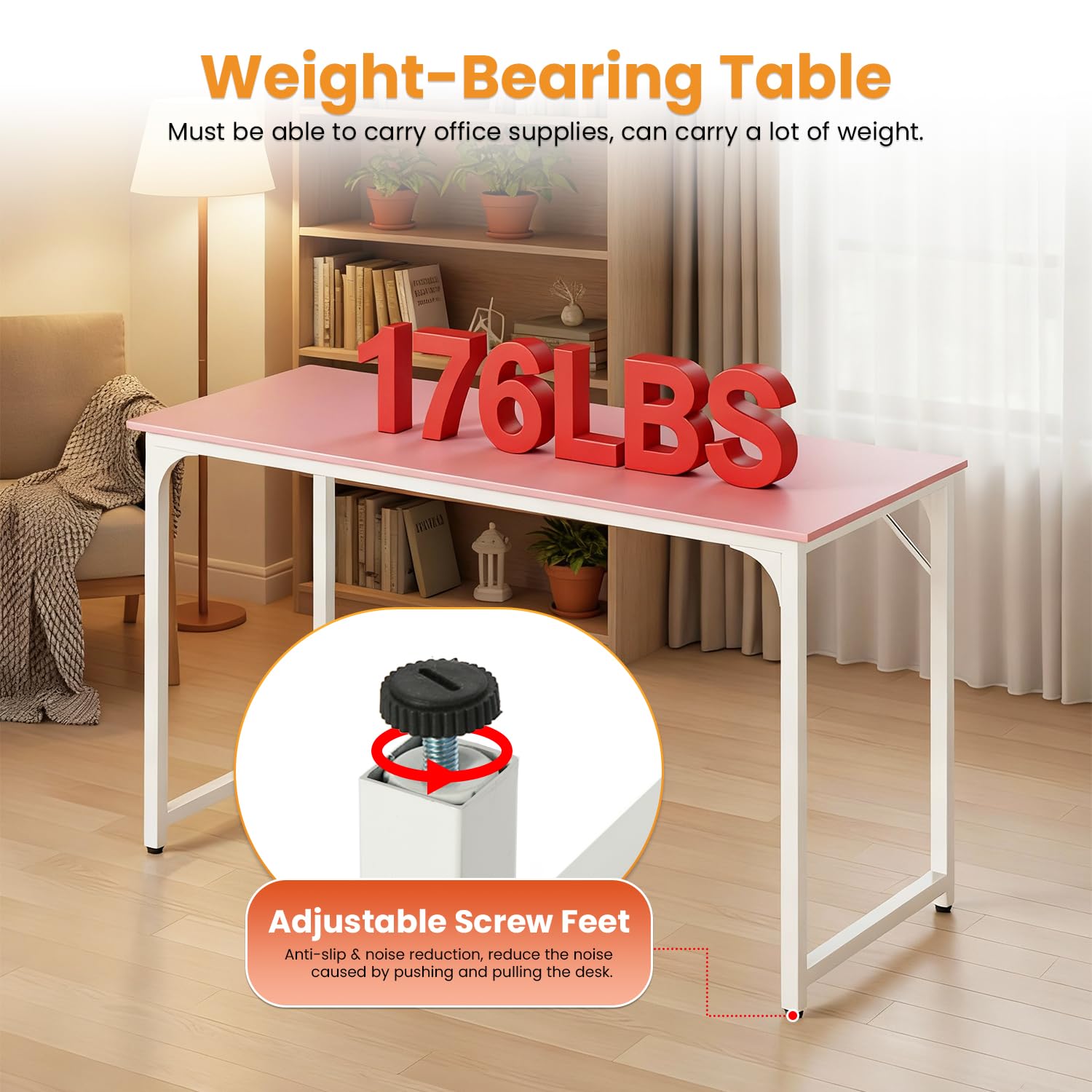 PayLessHere | Escritorio para computadora de 32 pulgadas | color café | Escritorio de oficina con estructura metálica, patas ajustables | Superficie resistente al agua y a los arañazos | Mesa de