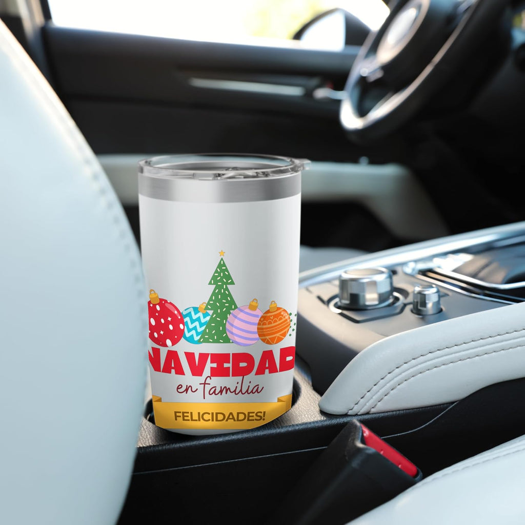 Vaso aislado de acero inoxidable de Navidad en familia