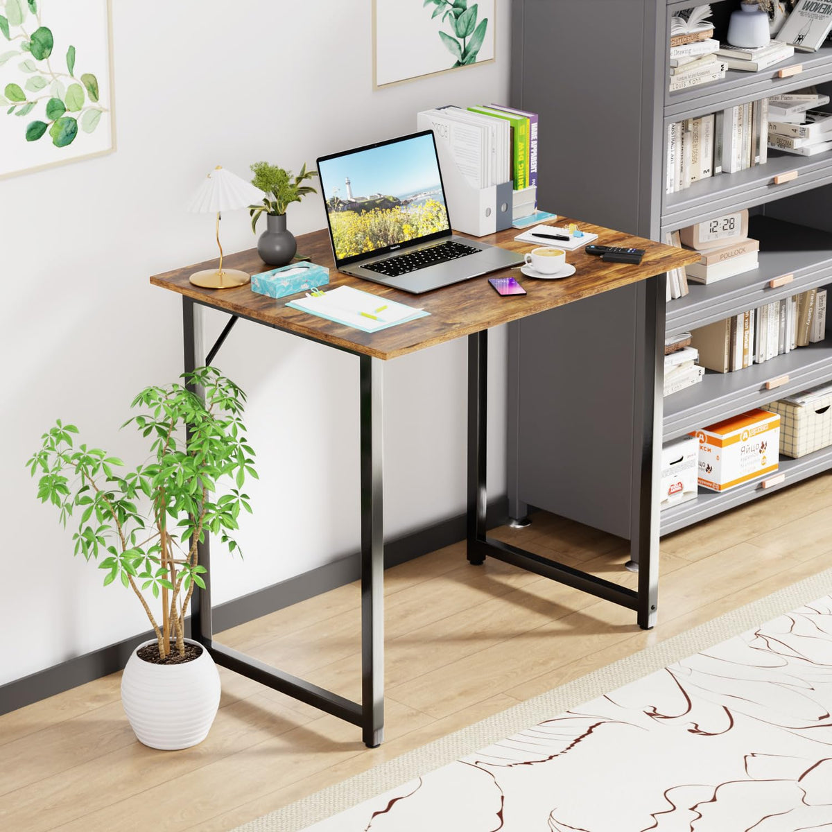 PayLessHere | Escritorio para computadora de 32 pulgadas | color café | Escritorio de oficina con estructura metálica, patas ajustables | Superficie resistente al agua y a los arañazos | Mesa de