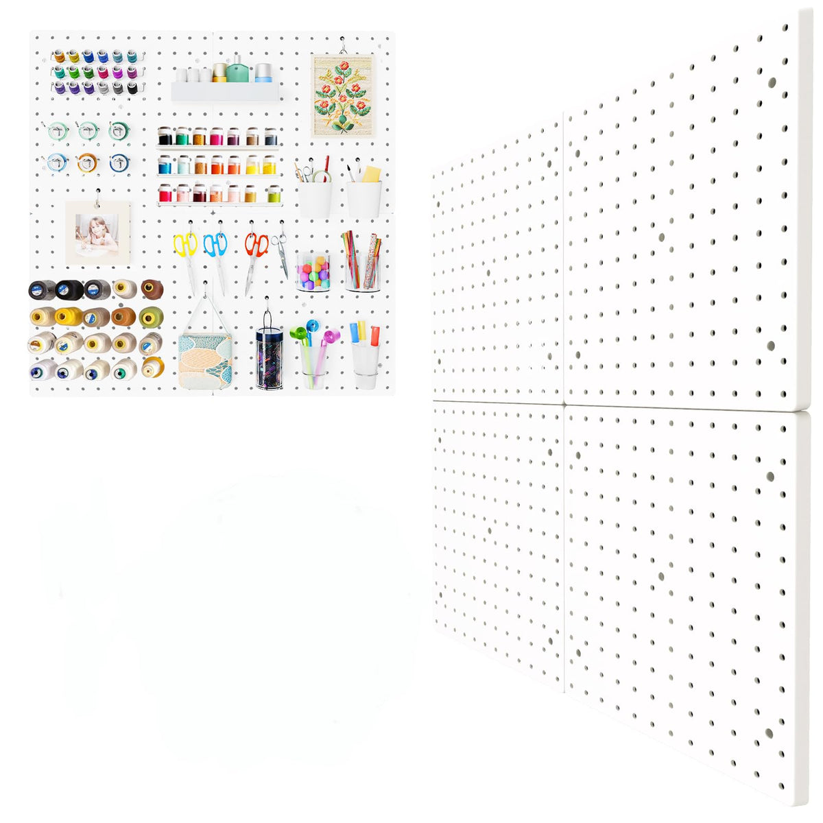 FZK Tablero de clavijas, kit de 36 piezas, incluye 4 tableros blancos y accesorios, tablero de clavijas de plástico, con ganchos, organizador de pared para oficina, sala de manualidades