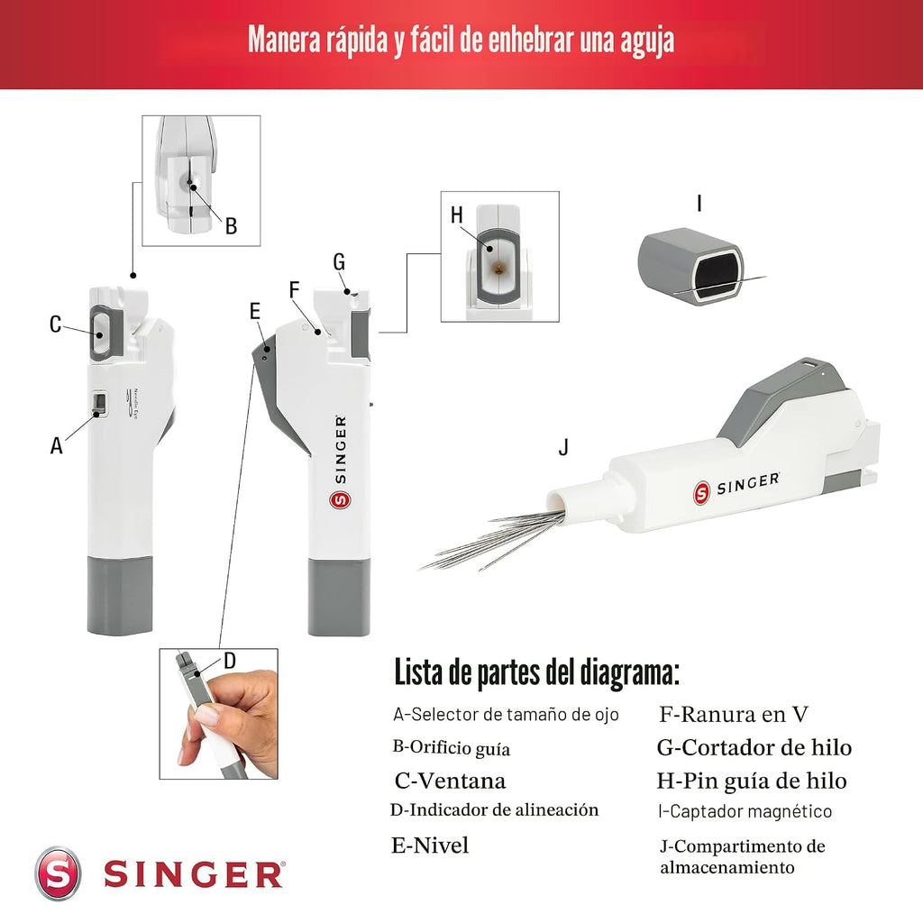 SINGER Asistente de enhebrador de agujas - Enhebrador automático de agujas de coser a