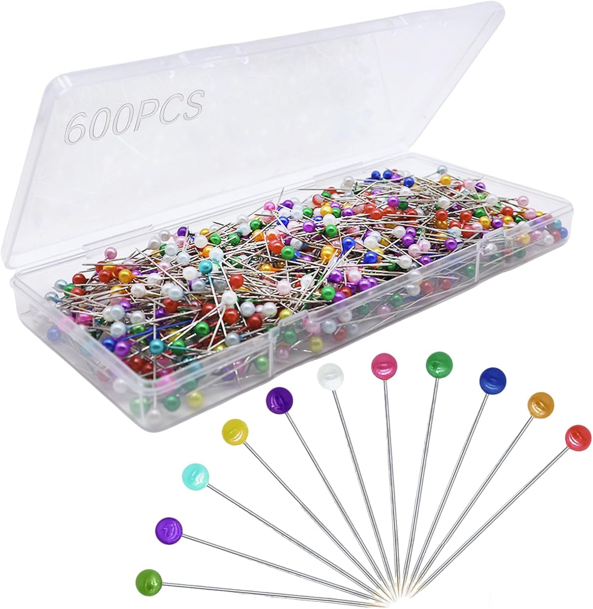 600 piezas de alfileres de costura con punta recta para tela, alfileres de acolchado con cabeza perlada de bola de 1.5 pulgadas, alfileres de corsé multicolor para costurera, joyería, decoración DIY