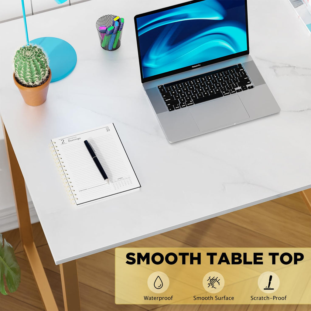 PayLessHere | Escritorio para computadora de 32 pulgadas | color café | Escritorio de oficina con estructura metálica, patas ajustables | Superficie resistente al agua y a los arañazos | Mesa de