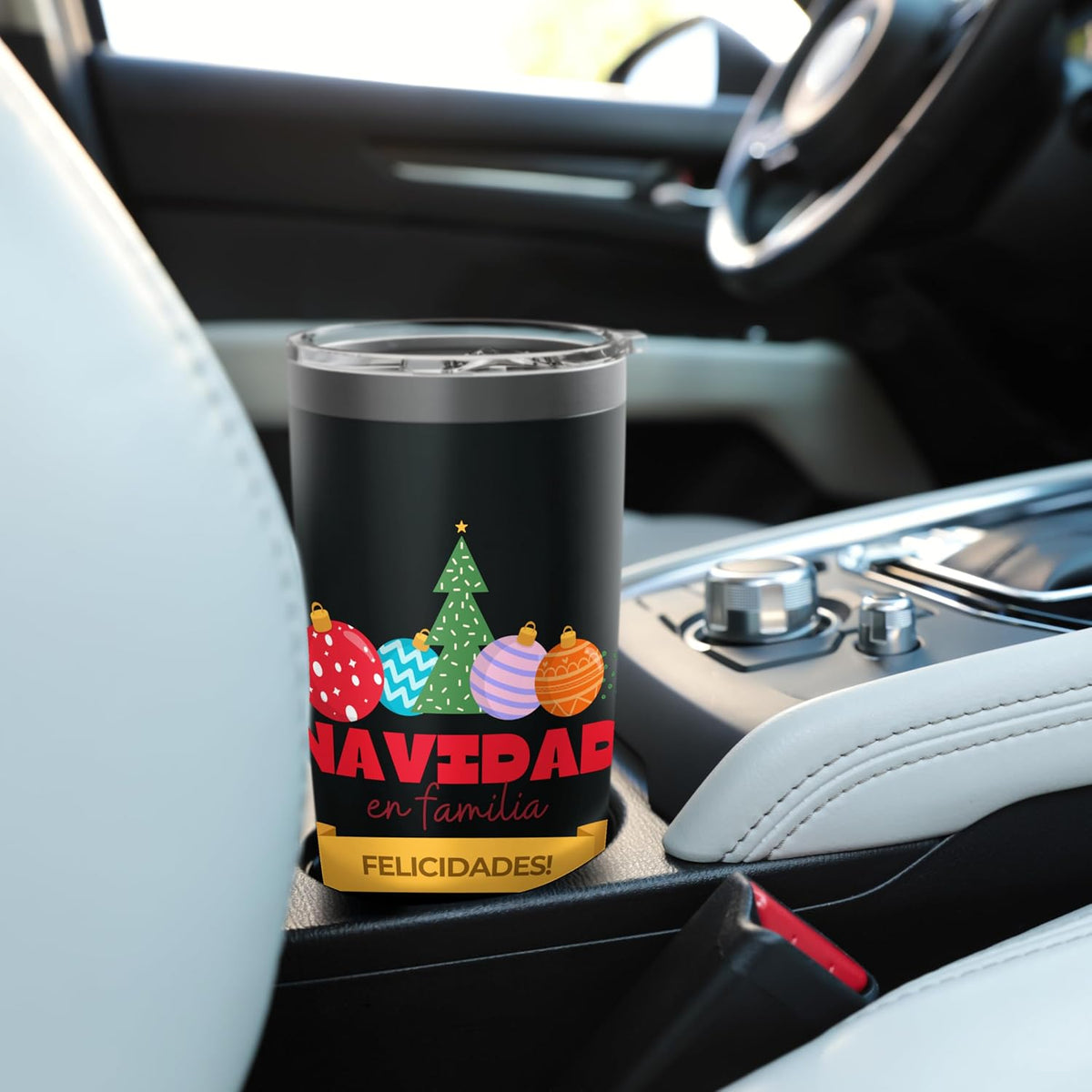 Vaso aislado de acero inoxidable de Navidad en familia