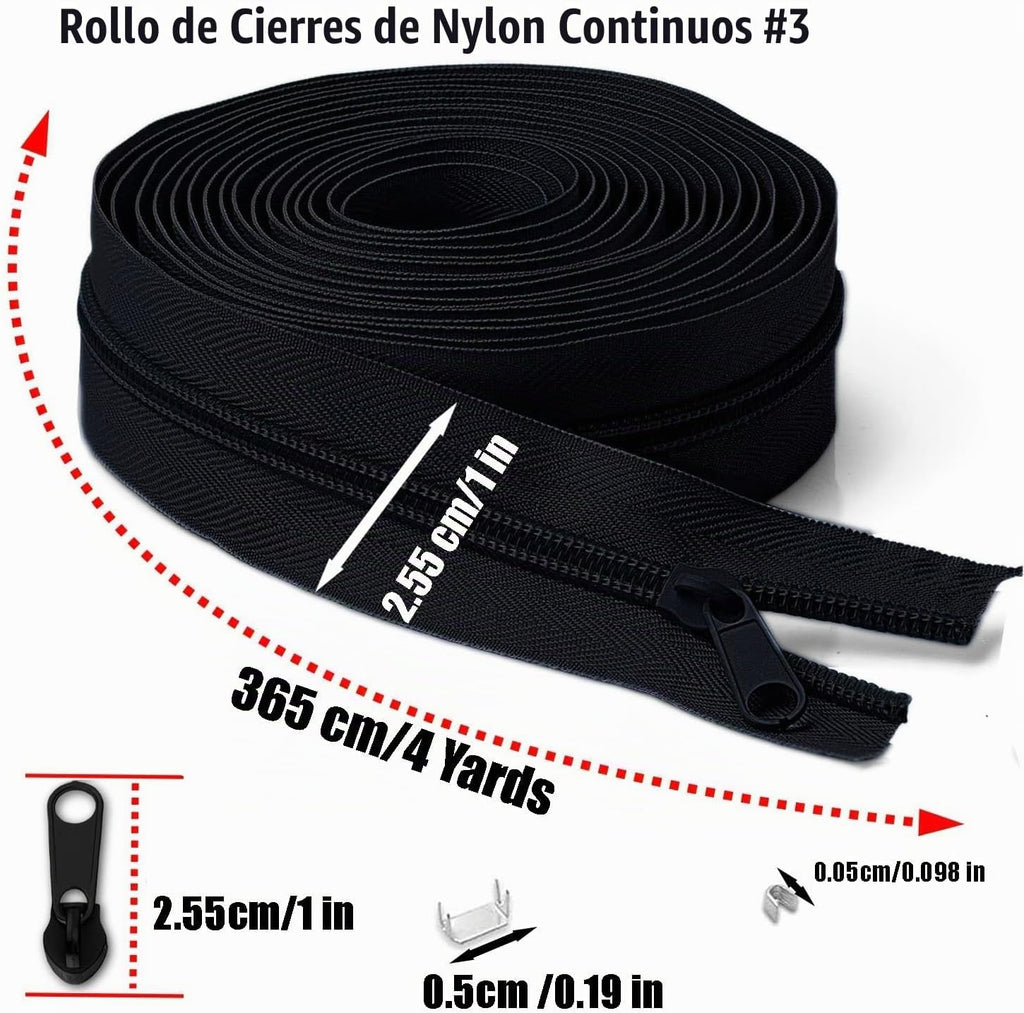Cinta de Cremallera de Nylon #3 para Costura: YZSFIRM 24 Yardas Serie Gris por Yarda Cremalleras de Bobina de Nylon para Manualidades de Costura DIY con 30 Deslizadores de Cremallera de Metal al Por