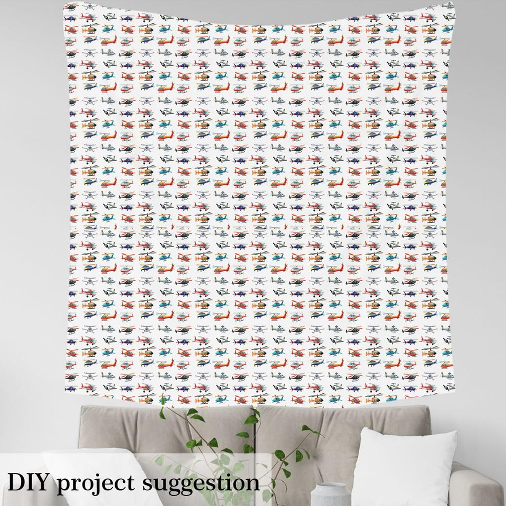 Aircraft Decorative Fabric, 3D Print Various Airplane Fabric By The Yard for Kids Boys, Fighter Flight Helicopter Upholstery Fabric for Chairs, Cartoon Aviation Theme Waterproof Fabric 1 Yard
