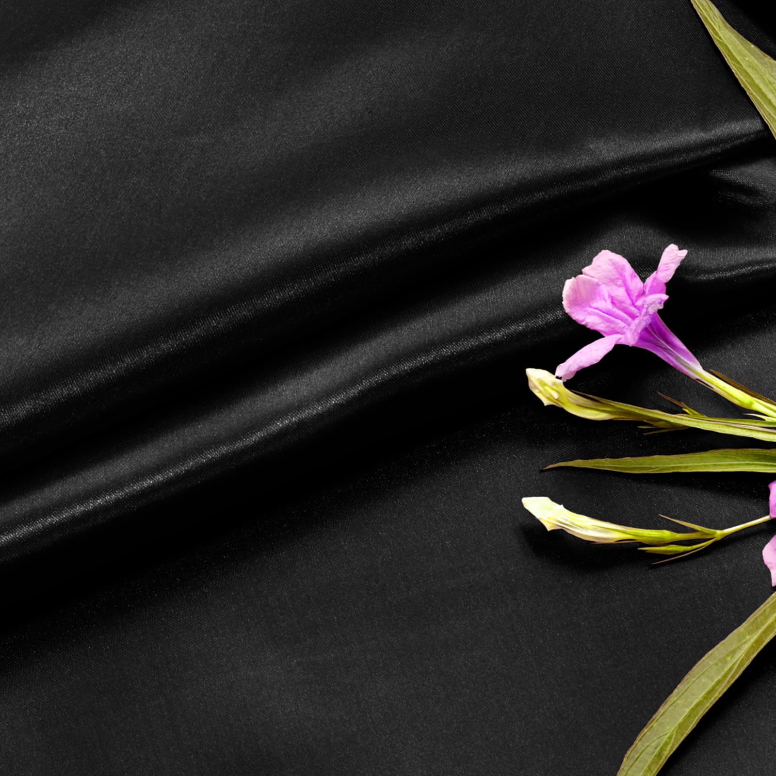 P Pothuiny 55 Inch Wide Black Satin Fabric by The Yard, Silky Charmeuse Satin Fabric for Bridal Wedding Dress Decor DIY Apparel Crafts, 1 Yard
