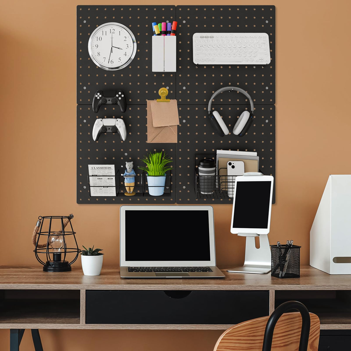 FZK Tablero de clavijas, kit de 36 piezas, incluye 4 tableros blancos y accesorios, tablero de clavijas de plástico, con ganchos, organizador de pared para oficina, sala de manualidades