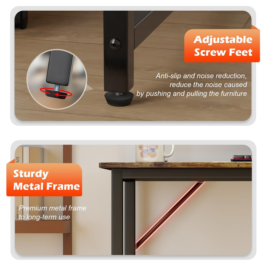 PayLessHere | Escritorio para computadora de 32 pulgadas | color café | Escritorio de oficina con estructura metálica, patas ajustables | Superficie resistente al agua y a los arañazos | Mesa de