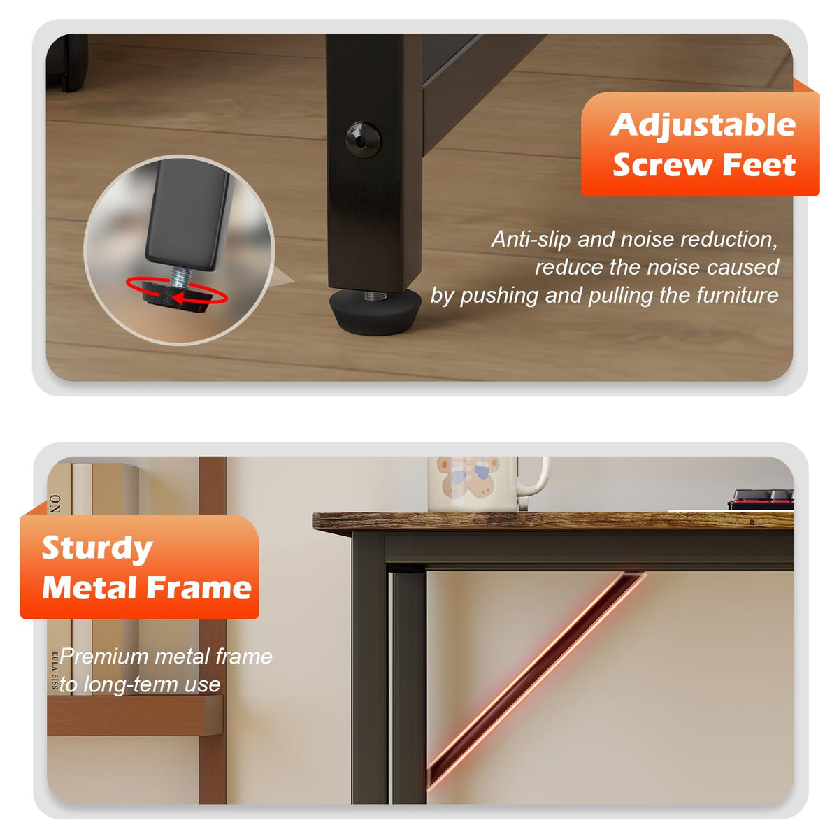 PayLessHere | Escritorio para computadora de 32 pulgadas | color café | Escritorio de oficina con estructura metálica, patas ajustables | Superficie resistente al agua y a los arañazos | Mesa de
