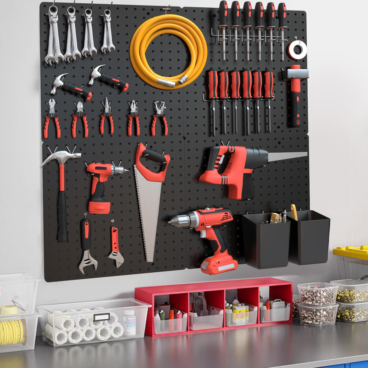 FZK Tablero de clavijas, kit de 36 piezas, incluye 4 tableros blancos y accesorios, tablero de clavijas de plástico, con ganchos, organizador de pared para oficina, sala de manualidades