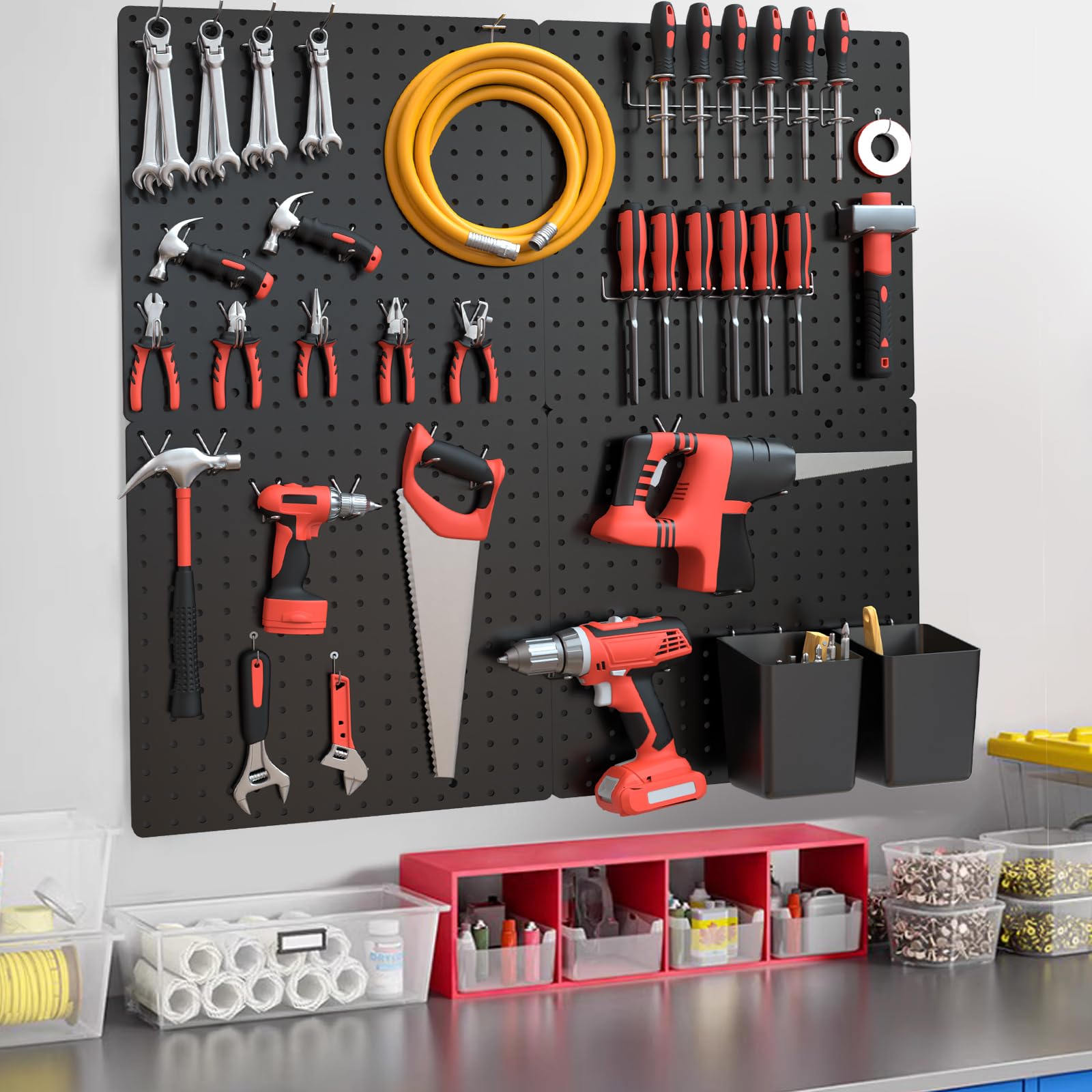 FZK Tablero de clavijas, kit de 36 piezas, incluye 4 tableros blancos y accesorios, tablero de clavijas de plástico, con ganchos, organizador de pared para oficina, sala de manualidades