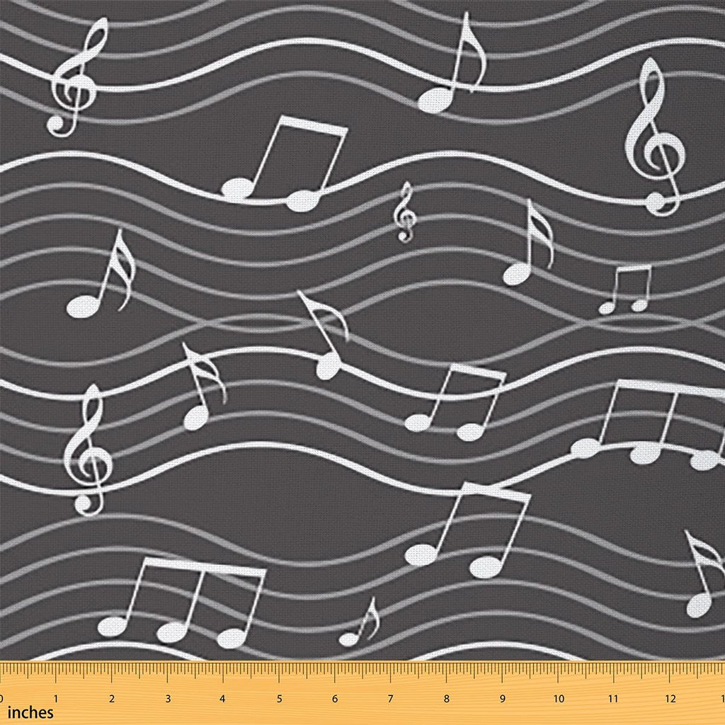 Music Upholstery Fabric, Musical Notes Melody Fabric by The Yard, Strip Lines Quilt Fabric by The Yard, Music Rhythm Decorative Fabric for Upholstery and Home Accents, 1 Yard, Black