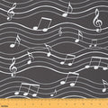 Music Upholstery Fabric, Musical Notes Melody Fabric by The Yard, Strip Lines Quilt Fabric by The Yard, Music Rhythm Decorative Fabric for Upholstery and Home Accents, 1 Yard, Black