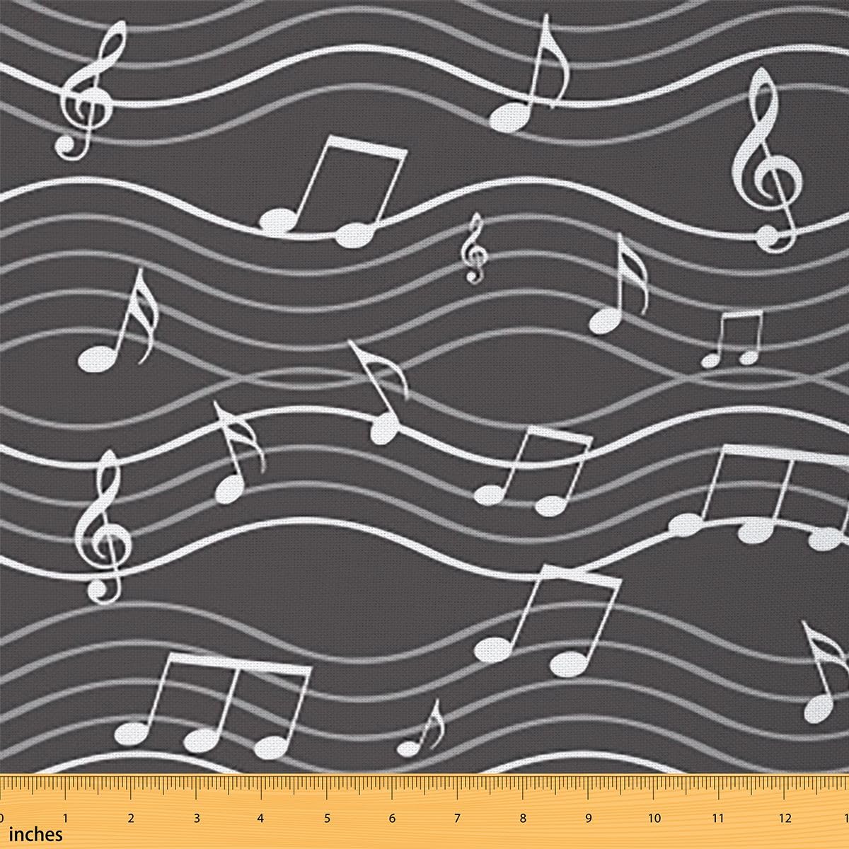 Music Upholstery Fabric, Musical Notes Melody Fabric by The Yard, Strip Lines Quilt Fabric by The Yard, Music Rhythm Decorative Fabric for Upholstery and Home Accents, 1 Yard, Black