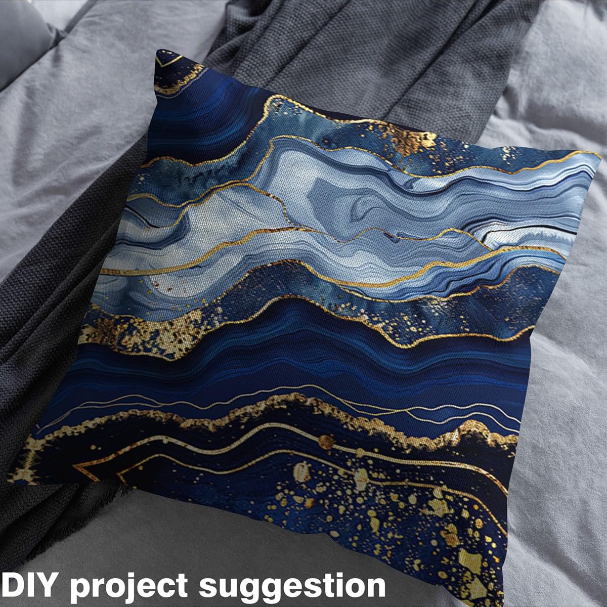 The Yard Gold Giltter Decorative Fabric in Navy Blue Marble Upholstery, Tie Dye Fluid Magma Hipster Outdoor Fabric for DIY Craft Patchwork, 1 Yard, Multicolor