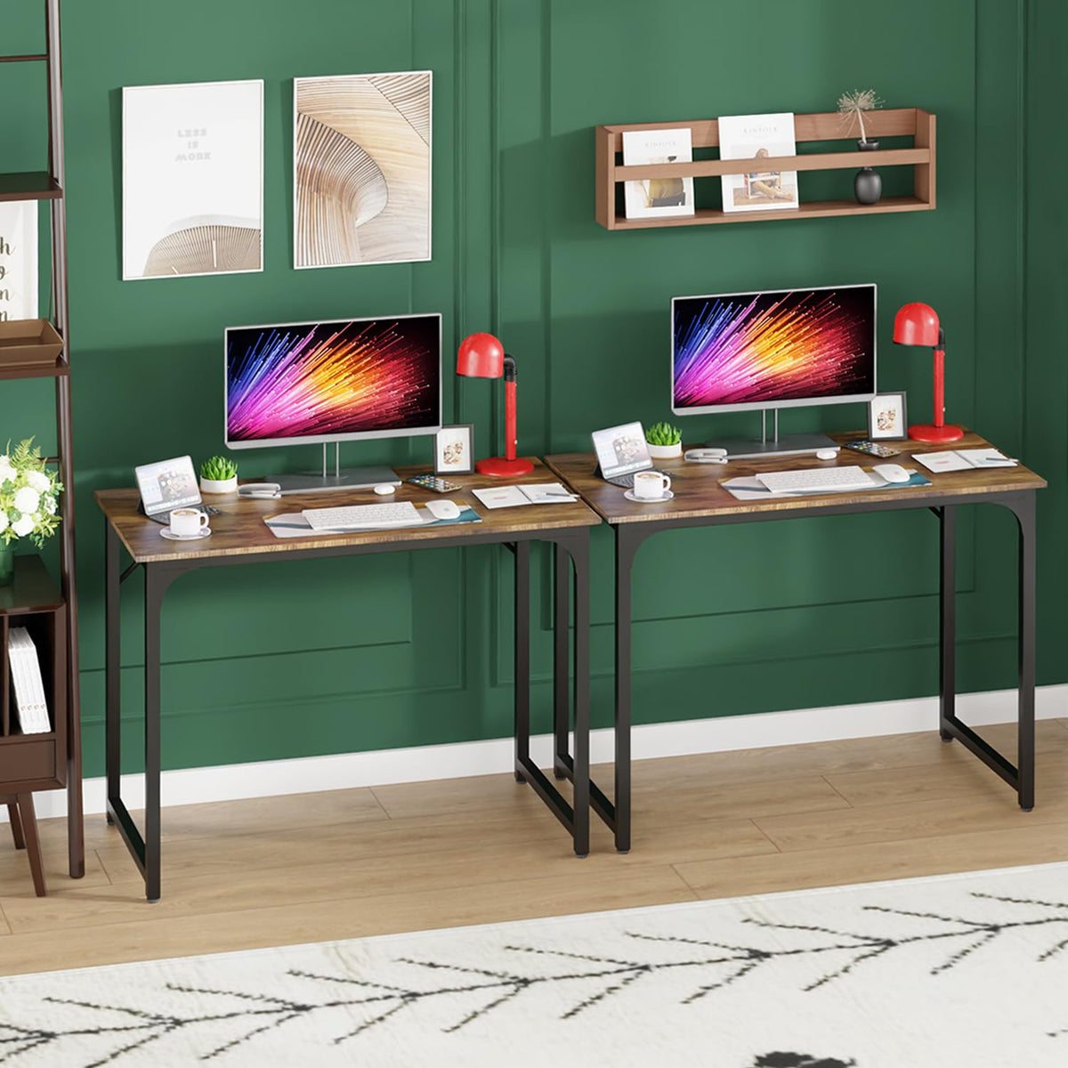PayLessHere | Escritorio para computadora de 32 pulgadas | color café | Escritorio de oficina con estructura metálica, patas ajustables | Superficie resistente al agua y a los arañazos | Mesa de