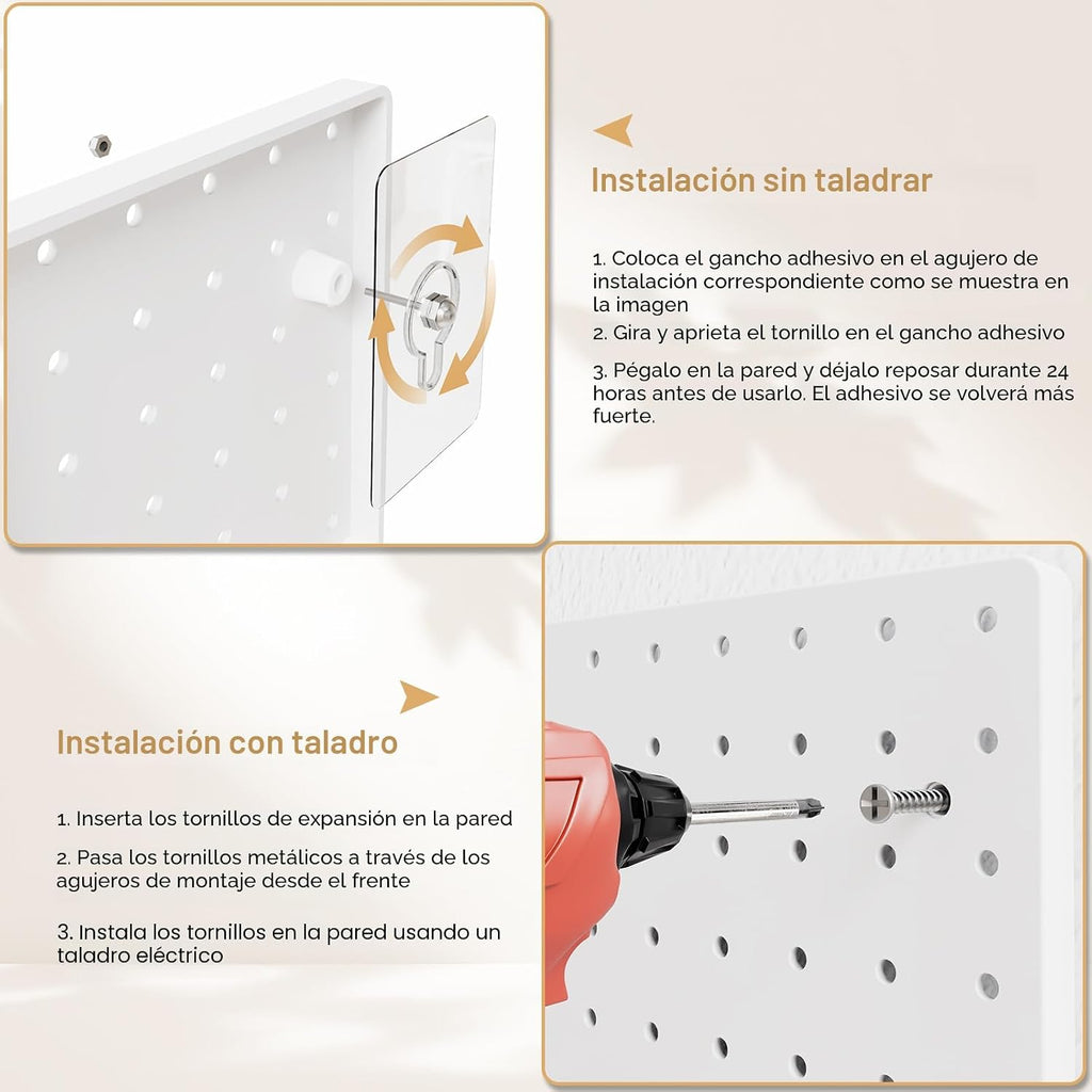 FZK Tablero de clavijas, kit de 36 piezas, incluye 4 tableros blancos y accesorios, tablero de clavijas de plástico, con ganchos, organizador de pared para oficina, sala de manualidades
