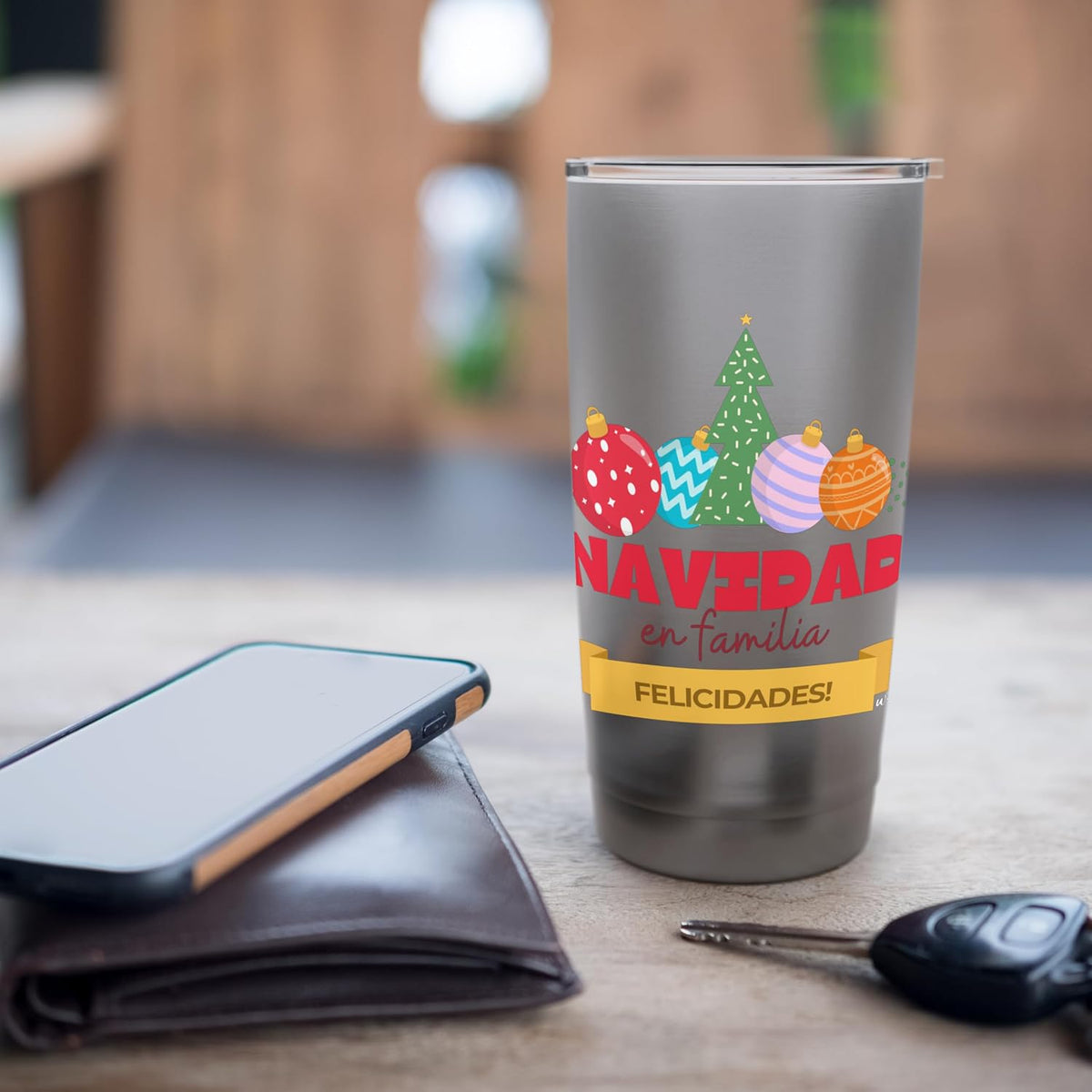 Vaso aislado de acero inoxidable de Navidad en familia