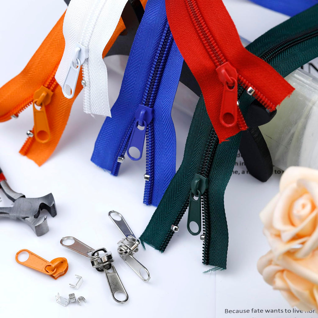 Cinta de Cremallera de Nylon #3 para Costura: YZSFIRM 24 Yardas Serie Gris por Yarda Cremalleras de Bobina de Nylon para Manualidades de Costura DIY con 30 Deslizadores de Cremallera de Metal al Por