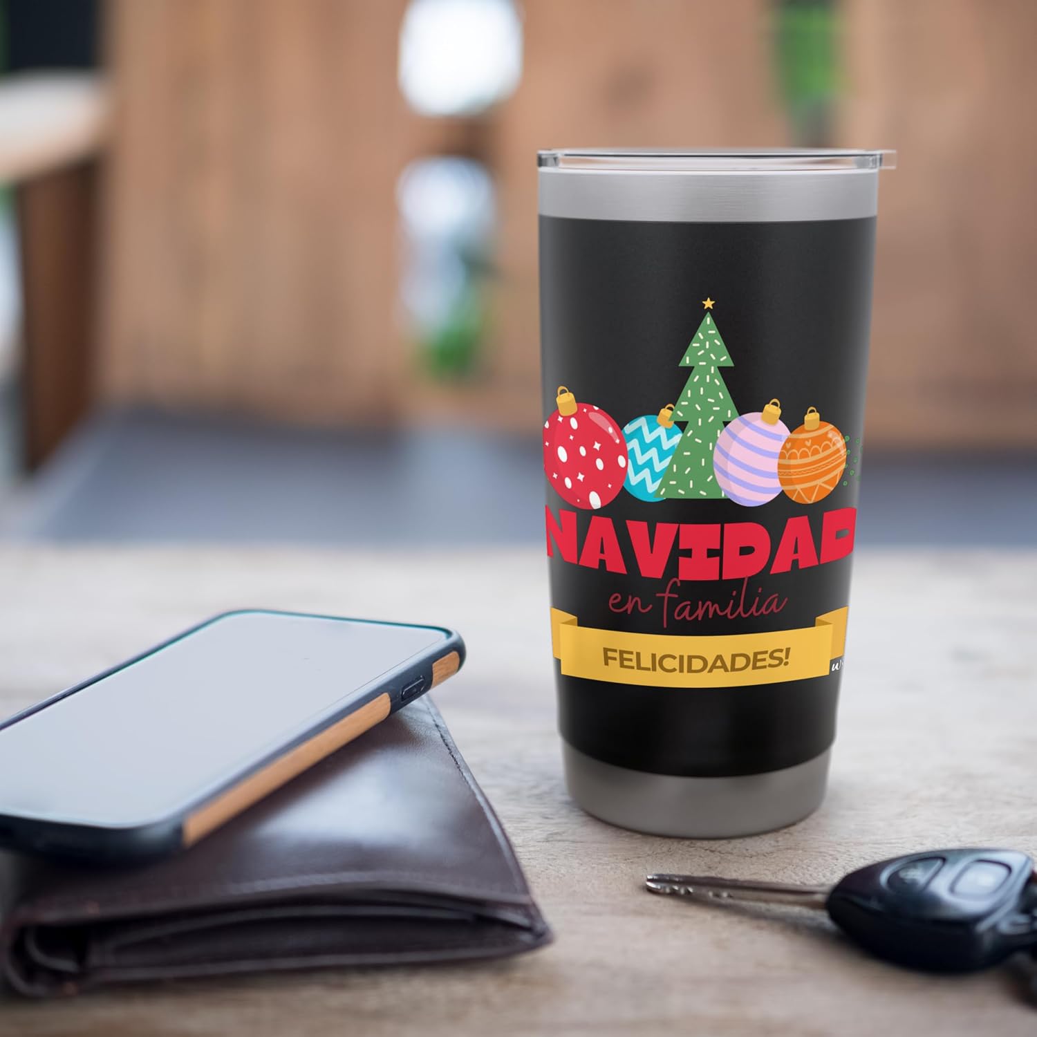Vaso aislado de acero inoxidable de Navidad en familia