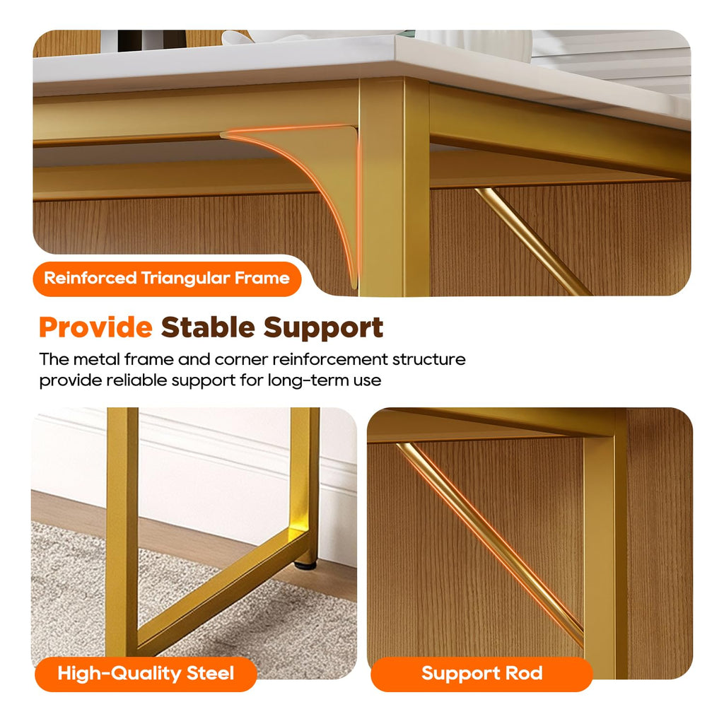 PayLessHere | Escritorio para computadora de 32 pulgadas | color café | Escritorio de oficina con estructura metálica, patas ajustables | Superficie resistente al agua y a los arañazos | Mesa de