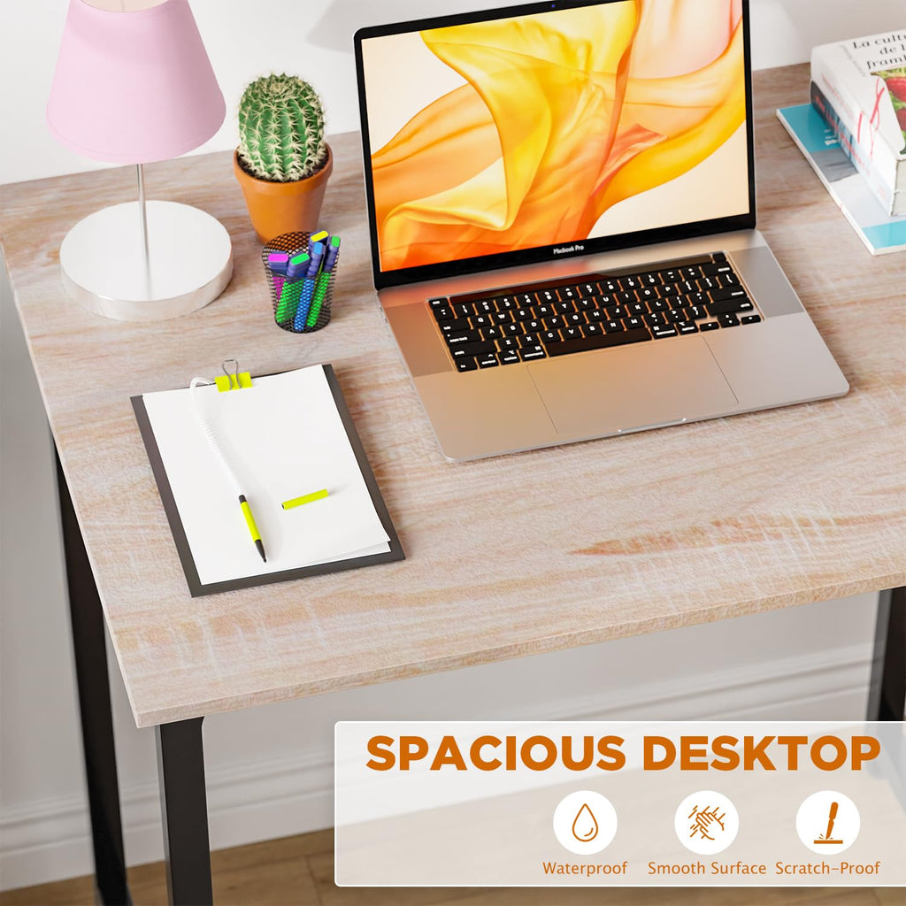 PayLessHere | Escritorio para computadora de 32 pulgadas | color café | Escritorio de oficina con estructura metálica, patas ajustables | Superficie resistente al agua y a los arañazos | Mesa de