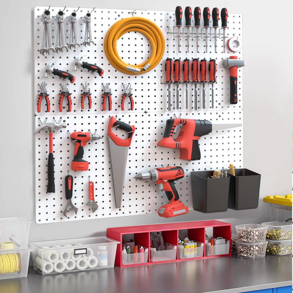 FZK Tablero de clavijas, kit de 36 piezas, incluye 4 tableros blancos y accesorios, tablero de clavijas de plástico, con ganchos, organizador de pared para oficina, sala de manualidades