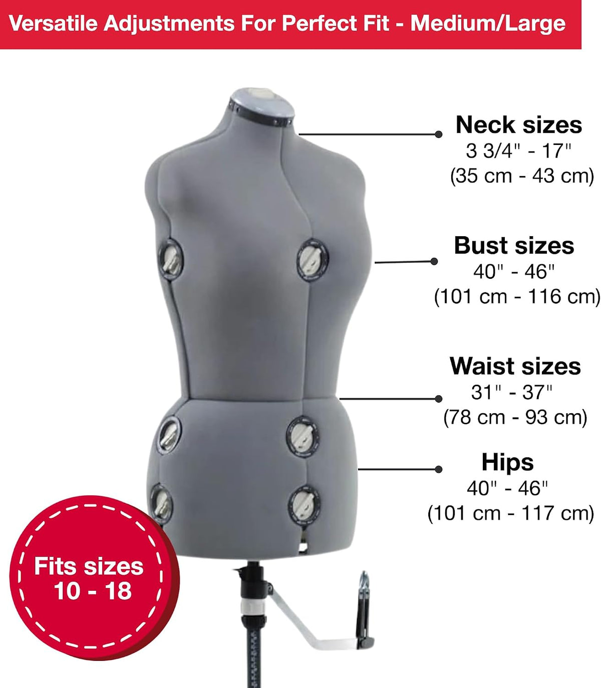 SINGER® Forma del vestido ajustable femenino, Mediano/Grande, Talla 10-18