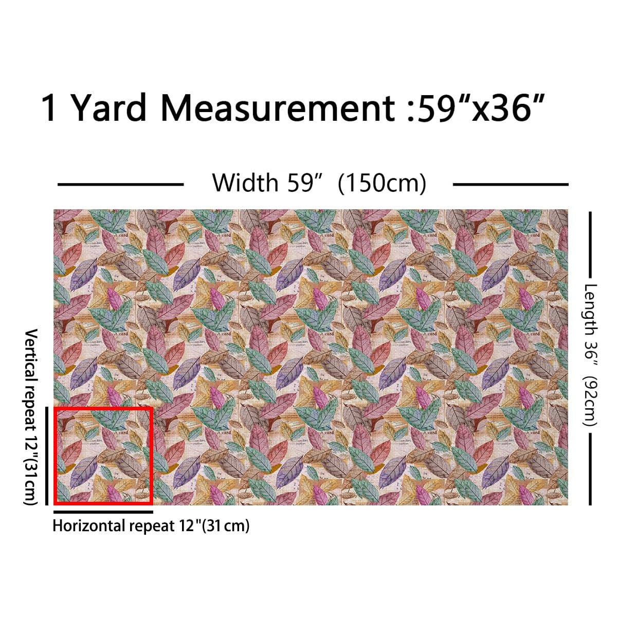 Castle Fairy Colorful Leaves Fabric by The Yard,Village Country DIY Art Fabrics,Old Newspapers Print Decor Fabric,Autumn Fallen Leaves Soft Flannel Polyester No Stretch Fabric,1 Yard,36" L x 59" W